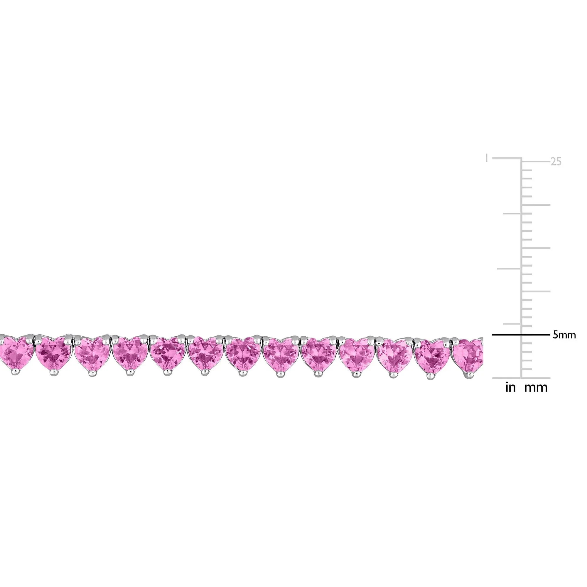 Lab Created Pink Sapphire Heart-Shaped Tennis Necklace White Size 18" - Image 4
