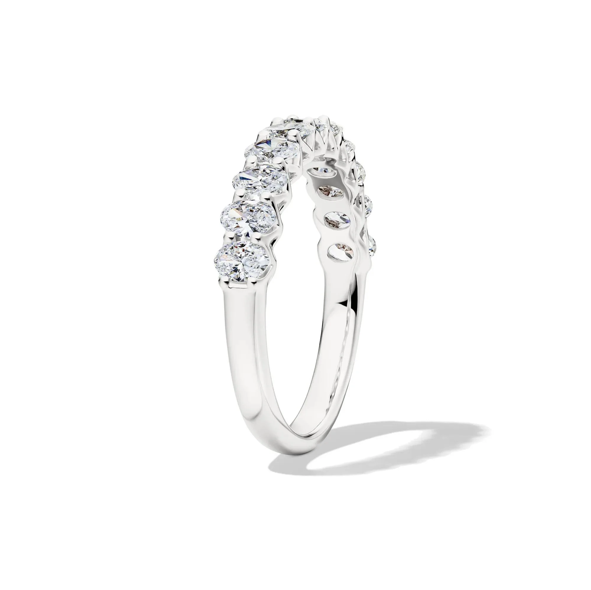 1 CT. Tw. Lab Grown Diamond Oval Anniversary Band Ring 14K White Gold Size 6 2.5mm - Image 3