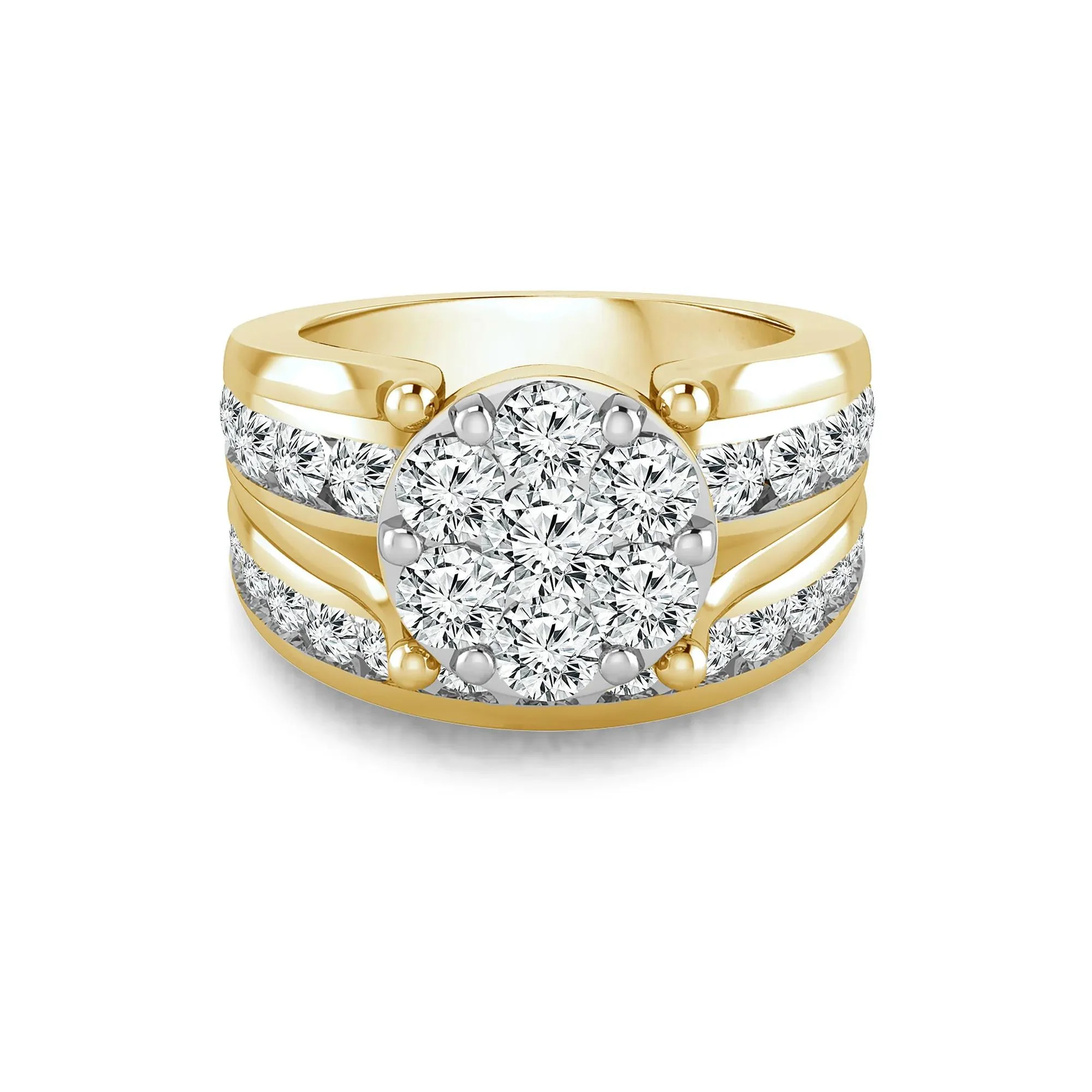 3 CT. Tw. Lab Grown Multi-Diamond Engagement Ring Set 10K Yellow Gold Round Brilliant Cut Size 9 3mm