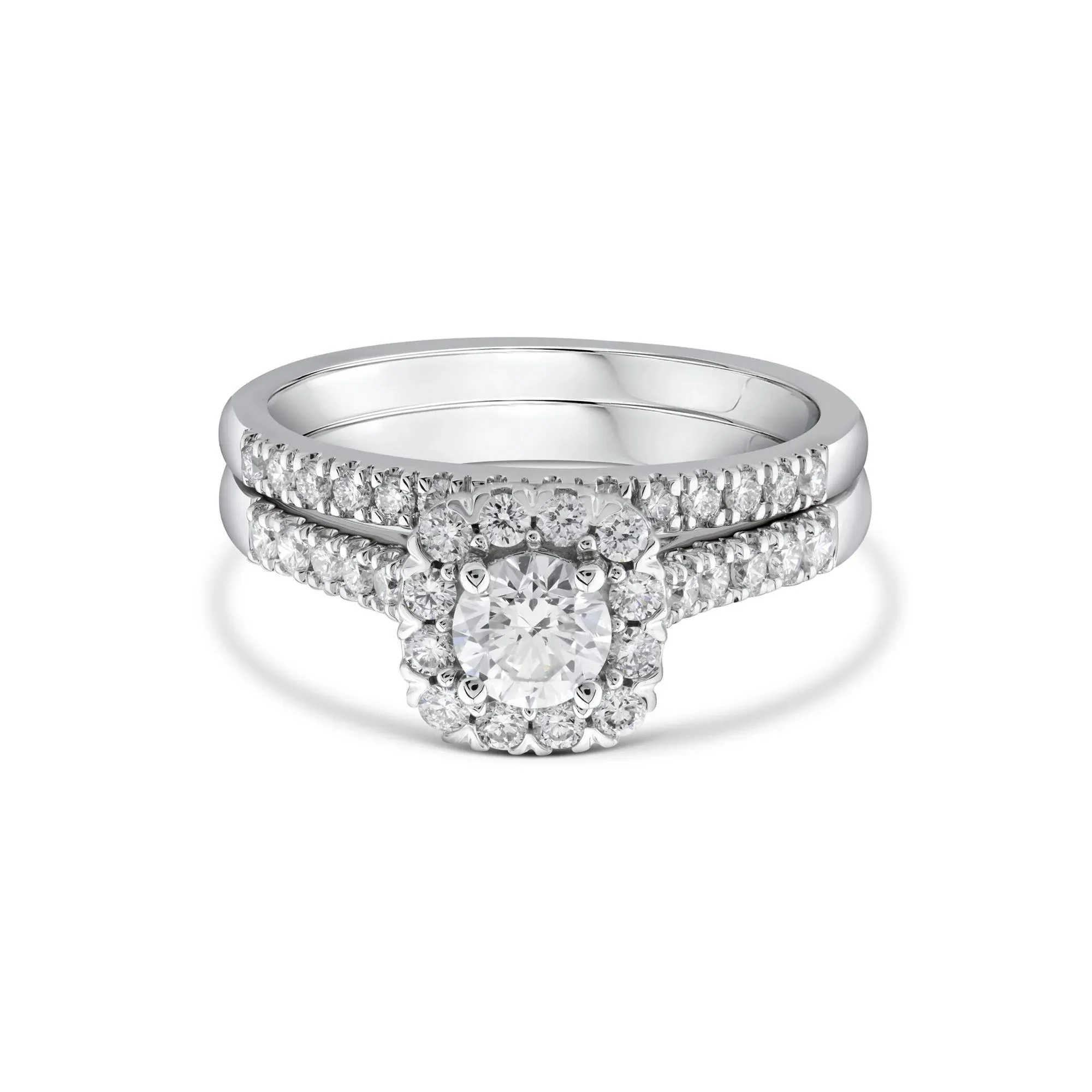 1 CT. Tw. Lab Grown Diamond Engagement Ring Set 10K White Gold Round Brilliant Cut Size 7.5 2mm
