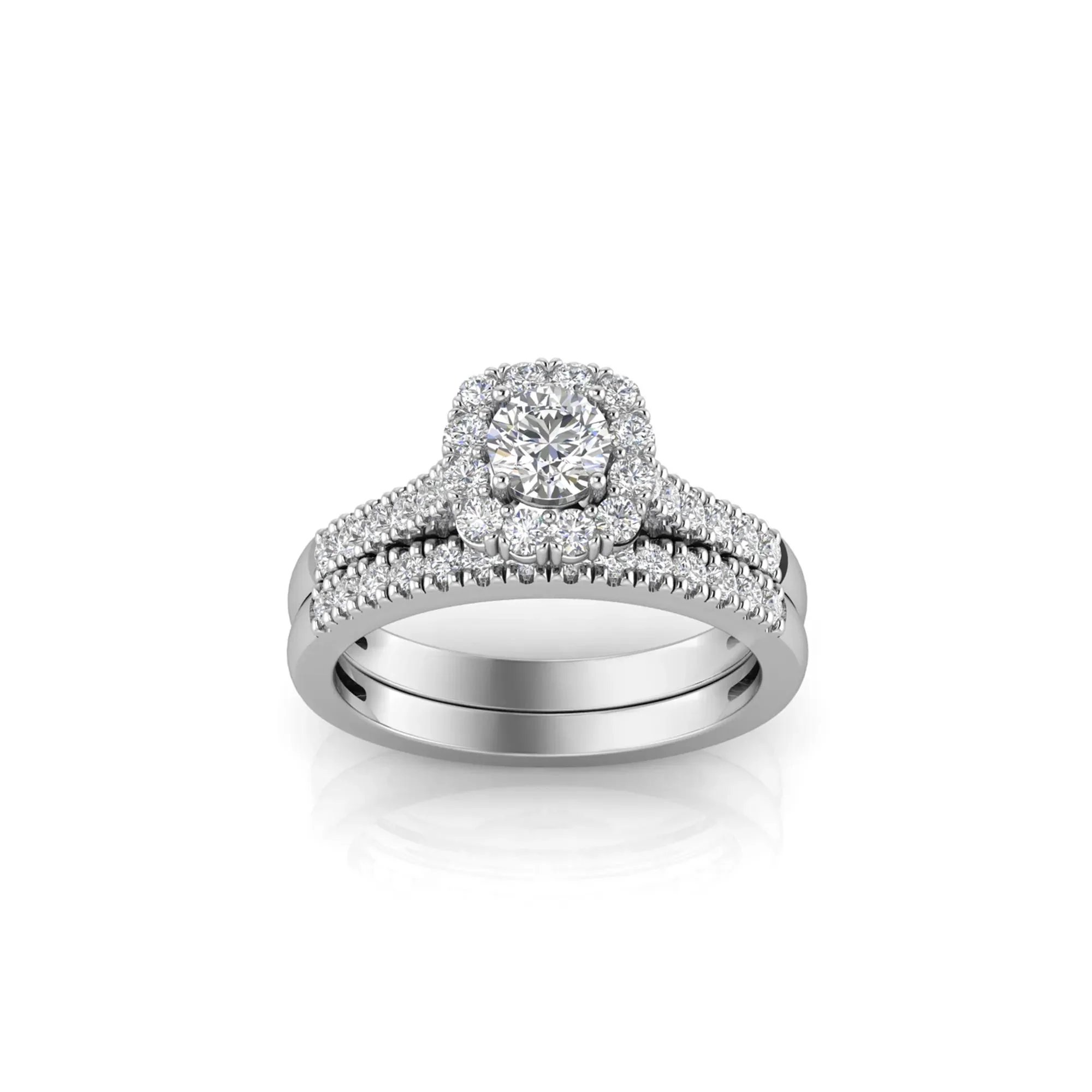 1 CT. Tw. Lab Grown Diamond Engagement Ring Set 10K White Gold Round Brilliant Cut Size 8.5 2mm - Image 6