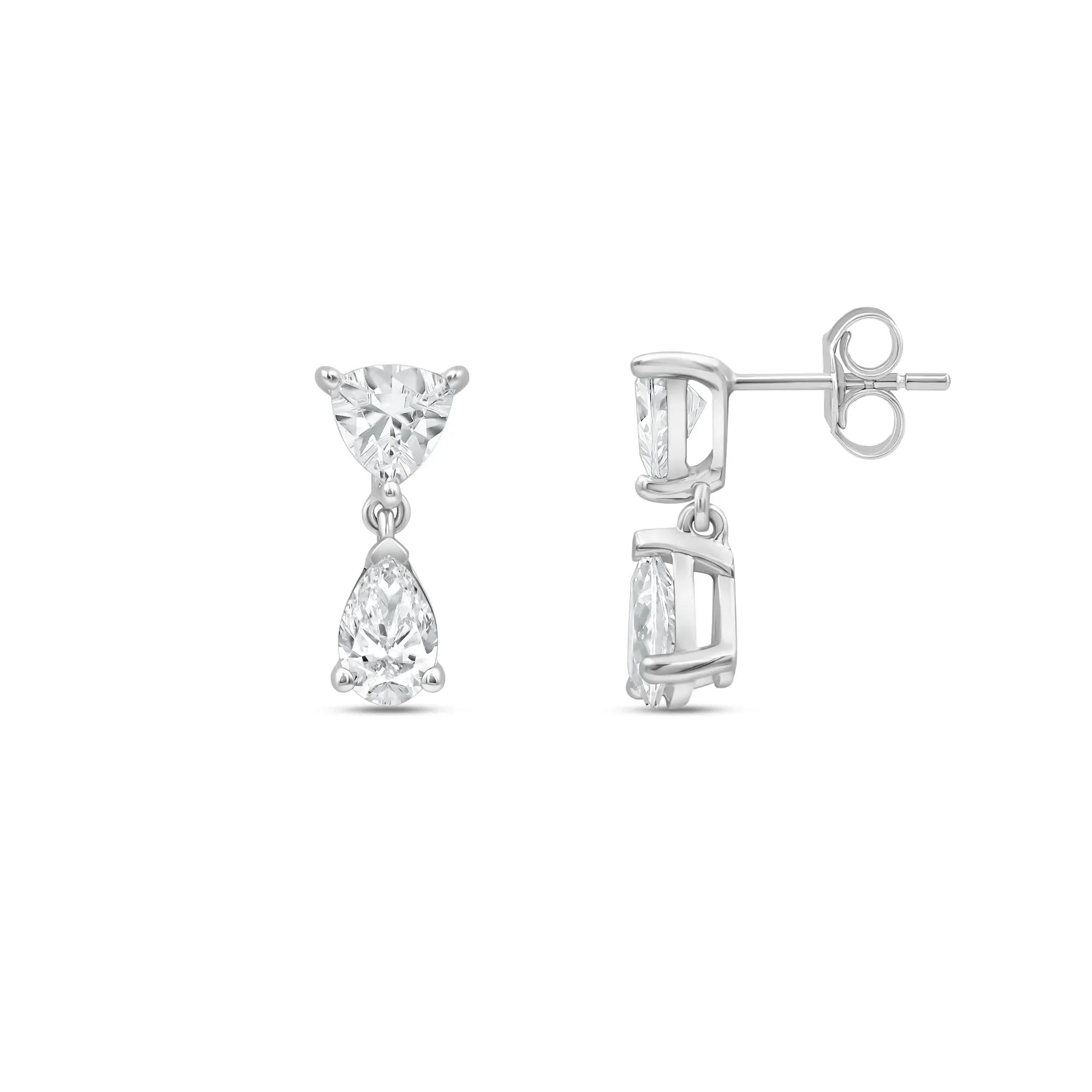2 CT. Tw. Lab Grown Diamond Trillion and Pear-Shaped Drop Earrings 14K White Gold Size 4.50mm - Image 3