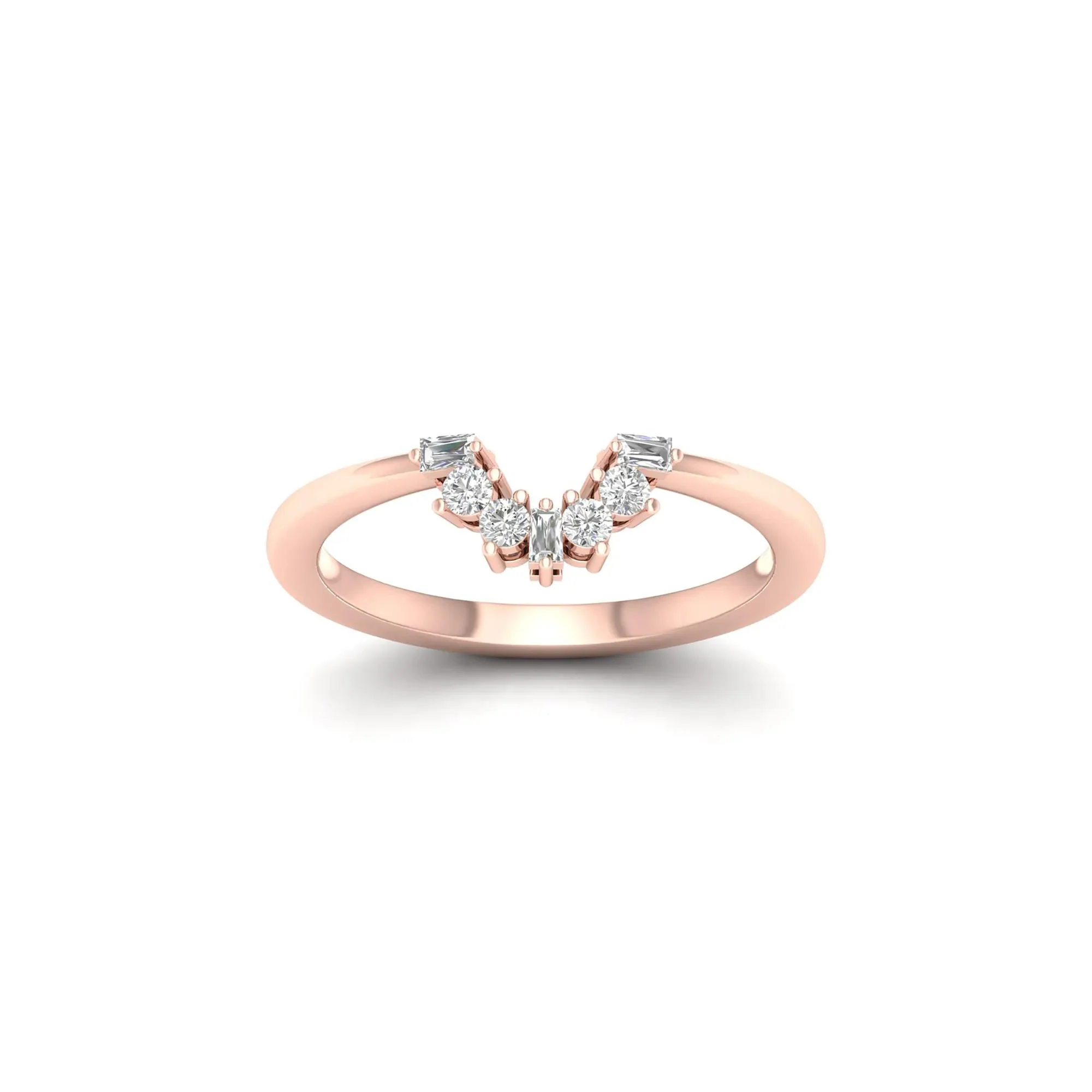 1/7 CT. Tw. Round and Baguette Diamond Contour Band Ring 14K Rose Gold Round Brilliant Cut Size 5.5 2mm - Image 4