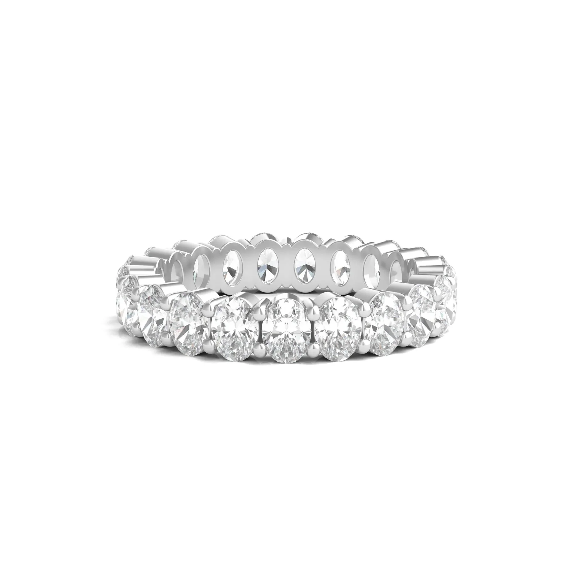 3 CT. Tw. Lab Grown Oval Diamond Eternity Band Ring 14K White Gold Size 8.5 3mm
