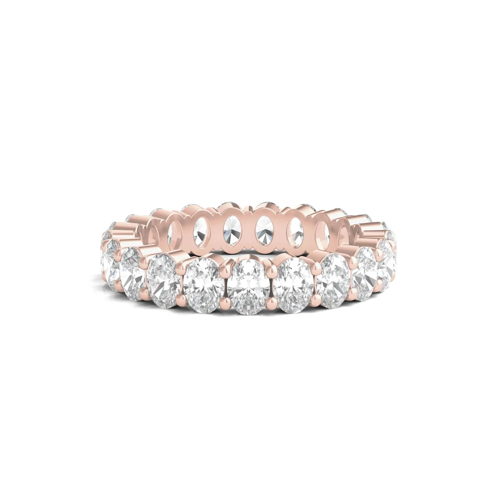 3 CT. Tw. Lab Grown Oval Diamond Eternity Band Ring 14K Rose Gold Size 4.5 3mm