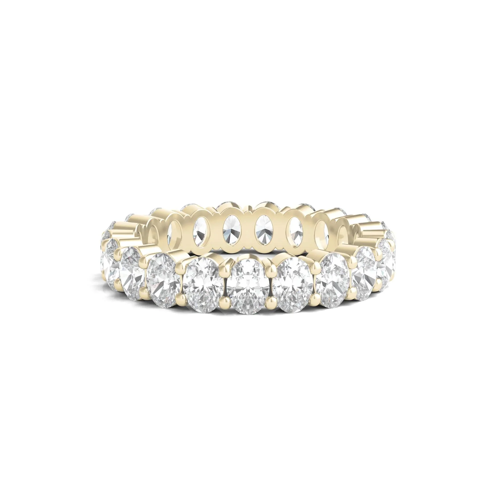 3 CT. Tw. Lab Grown Oval Diamond Eternity Band Ring 14K Yellow Gold Size 4.5 3mm