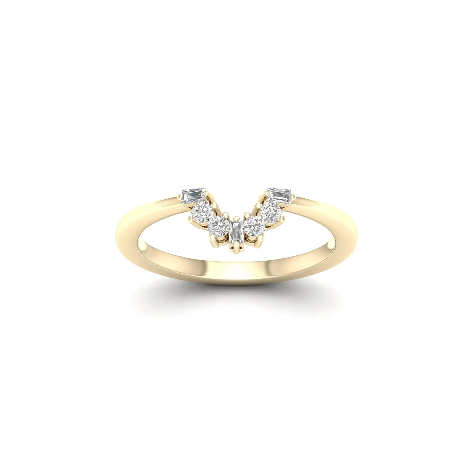 1/7 CT. Tw. Round and Baguette Diamond Contour Band Ring 14K Yellow Gold Round Brilliant Cut Size 6 2mm - Image 4