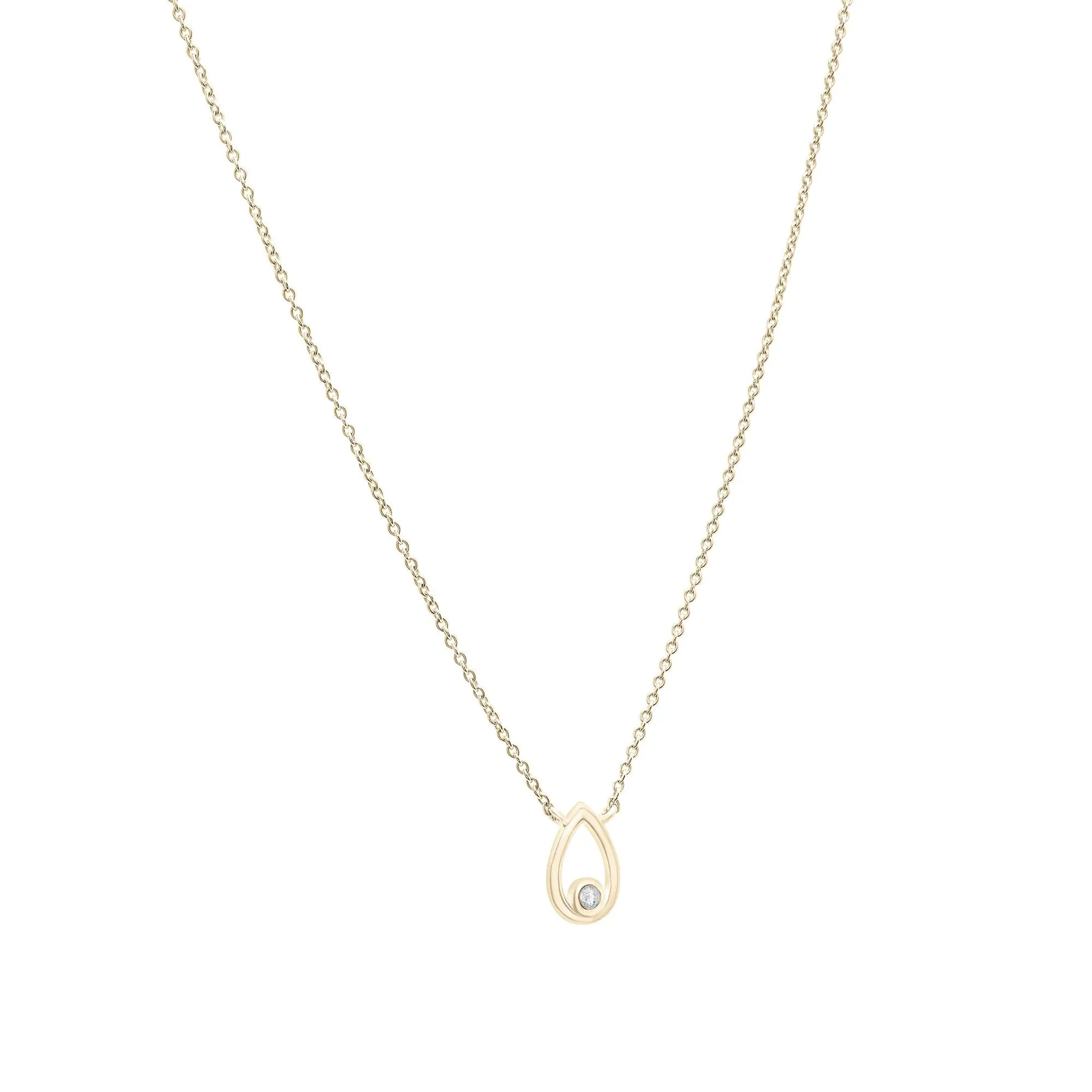 Diamond Accent Open Pear Pendant Necklace 10K Yellow Gold Size 17" - Image 2