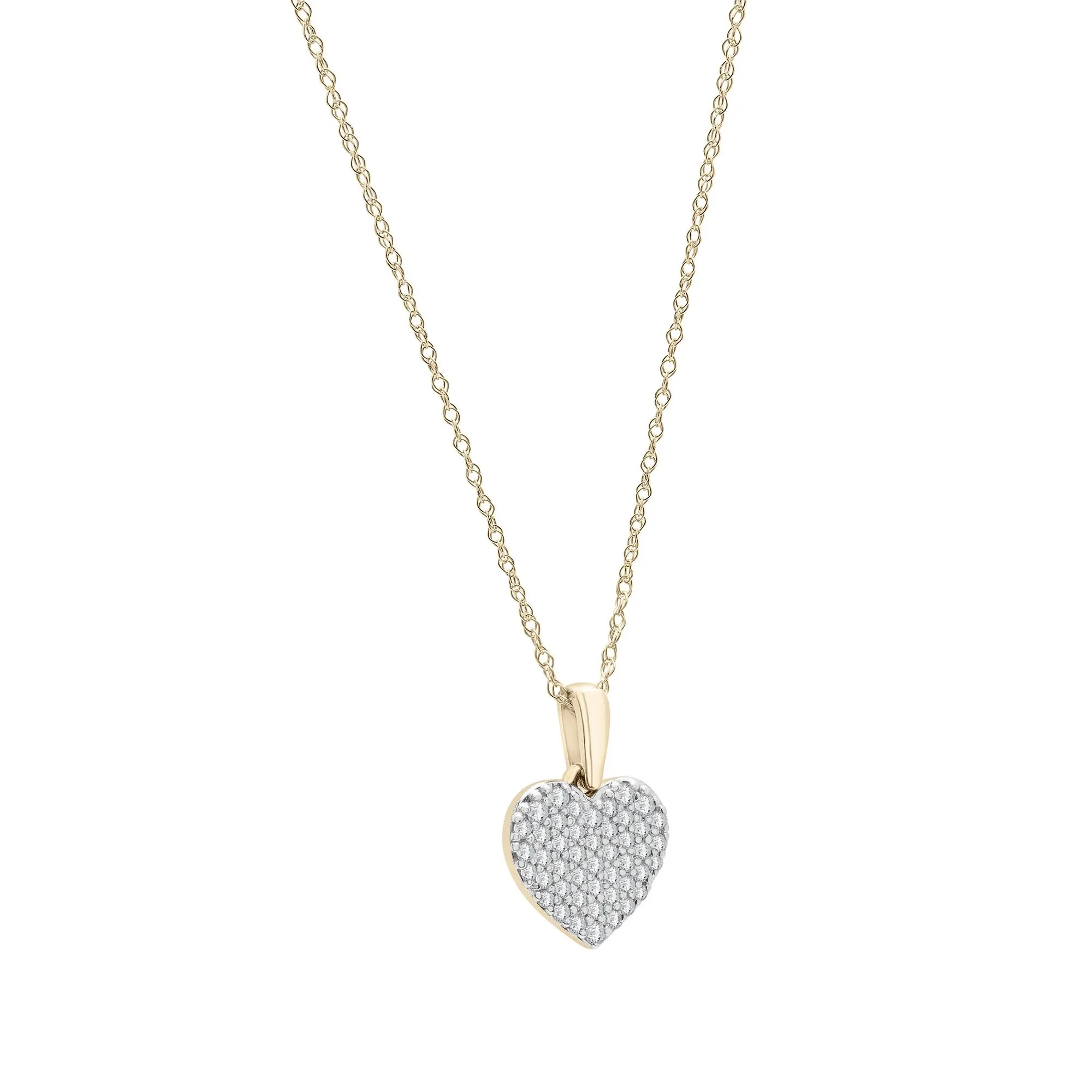 1/4 CT. Tw. Pavé Diamond Heart Pendant Necklace 10K Yellow Gold Size 18" - Image 2