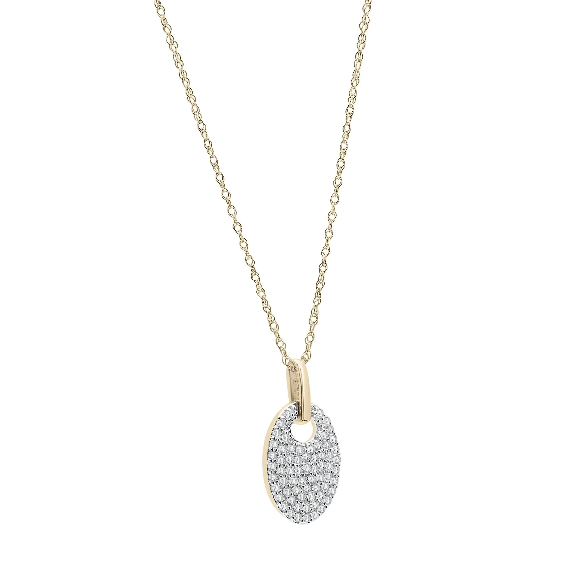 1/4 CT. Tw. Pavé Diamond Door Knocker Pendant Necklace 10K Yellow Gold Size 18" - Image 2