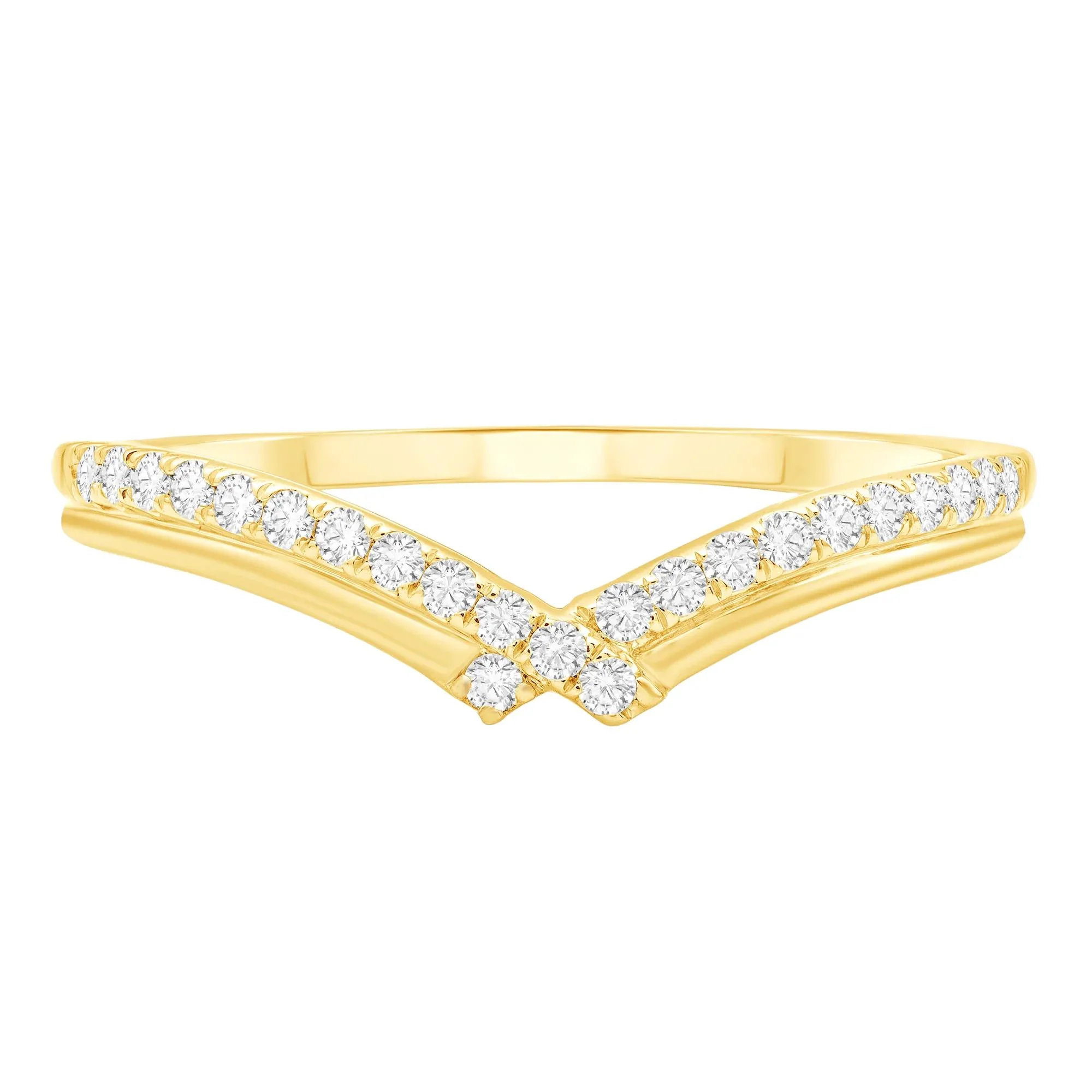 1/7 CT. Tw. Diamond Contour Band Ring 10K Yellow Gold Round Brilliant Cut Size 7.5