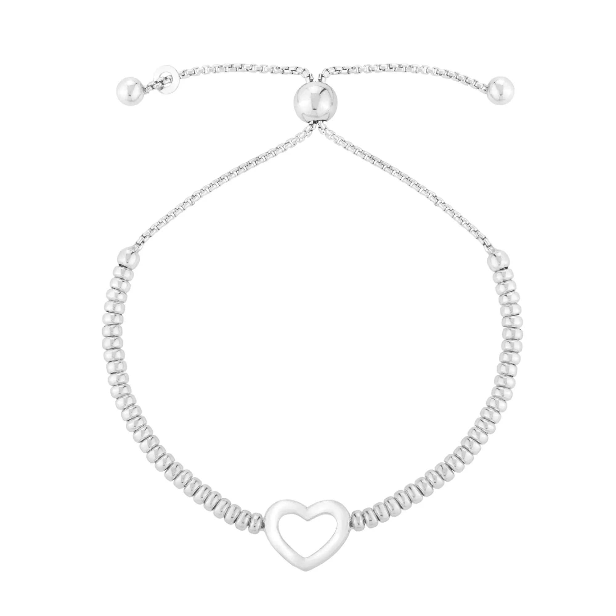 Heart and Bead Bolo Bracelet .925 Sterling Silver White Size 12.00mm - Image 3