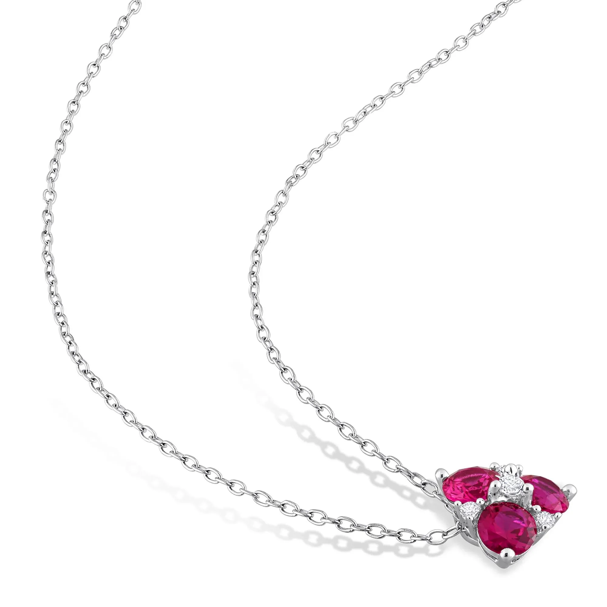 Lab Created Ruby and Lab Created White Sapphire Pendant Necklace .925 Sterling Silver Size 18" - Image 2