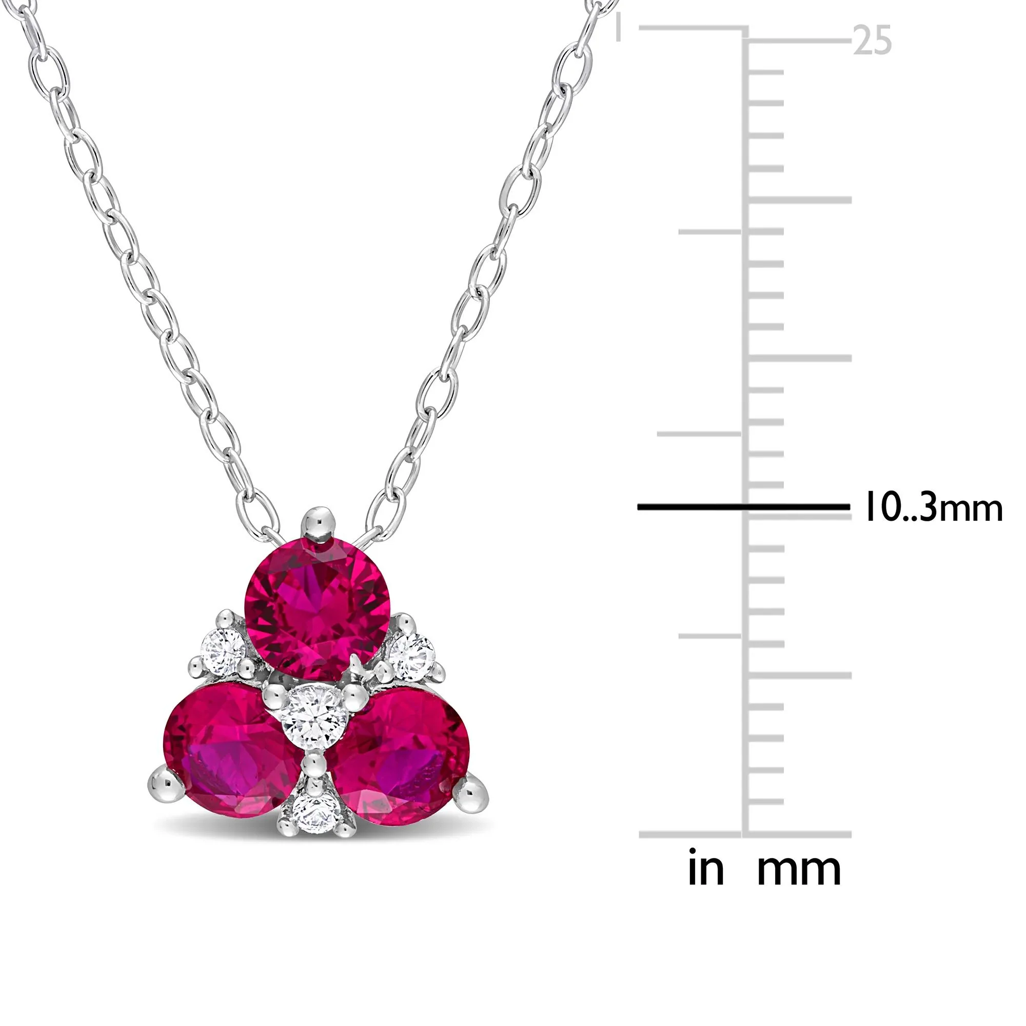 Lab Created Ruby and Lab Created White Sapphire Pendant Necklace .925 Sterling Silver Size 18" - Image 3
