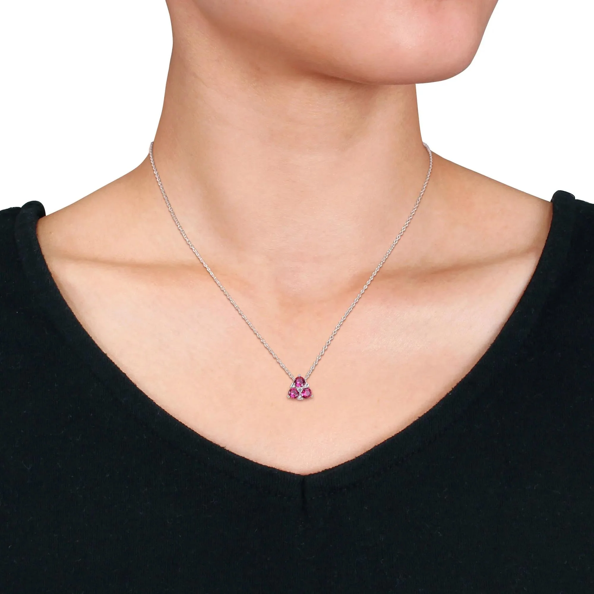 Lab Created Ruby and Lab Created White Sapphire Pendant Necklace .925 Sterling Silver Size 18" - Image 4