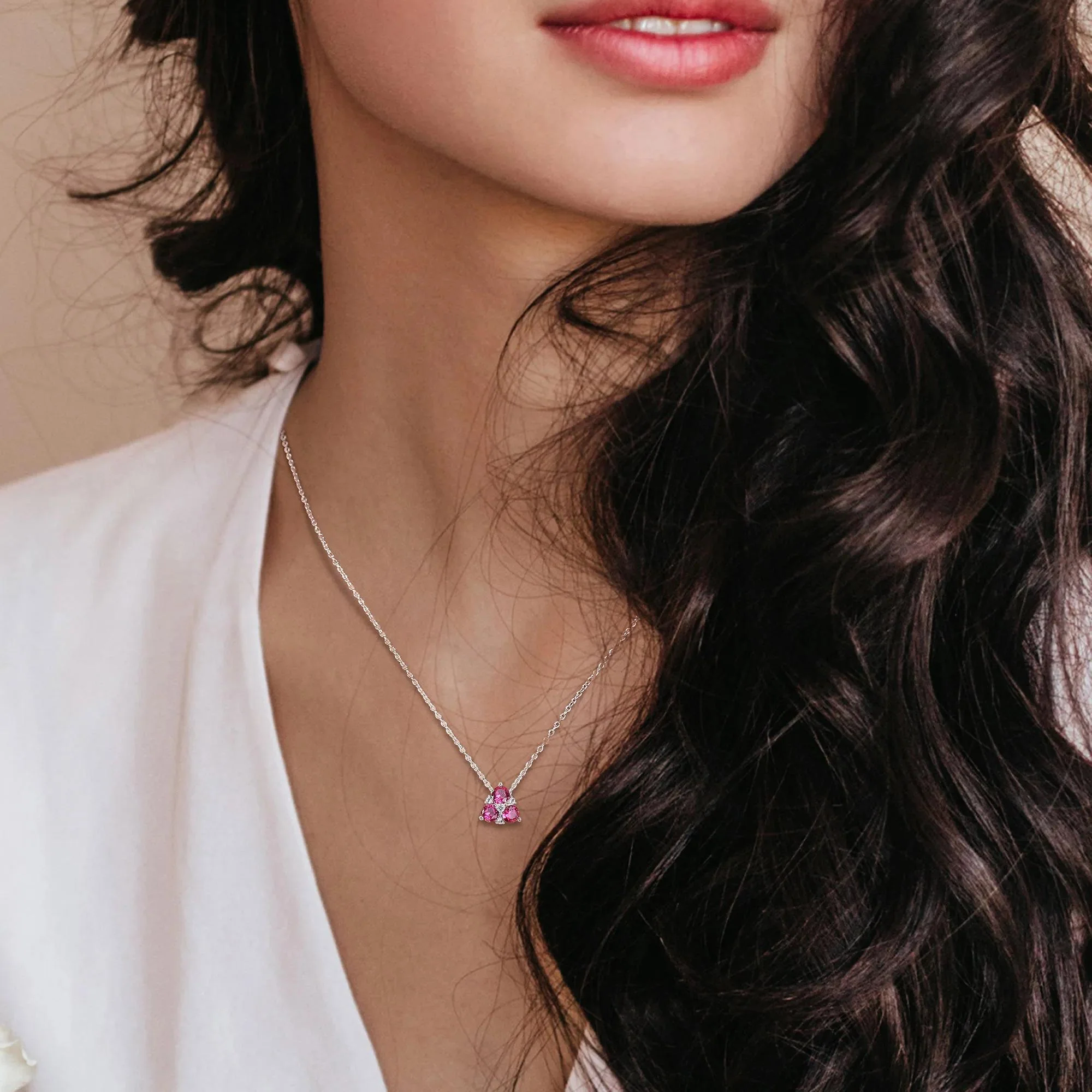 Lab Created Ruby and Lab Created White Sapphire Pendant Necklace .925 Sterling Silver Size 18" - Image 5