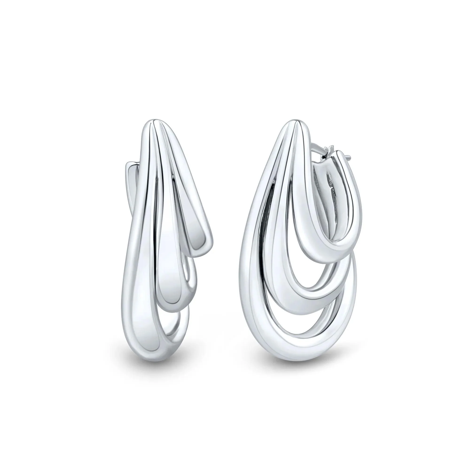 Graduated Triple-Row Hoop Earrings .925 Sterling Silver White Size 21.00mm - Image 2