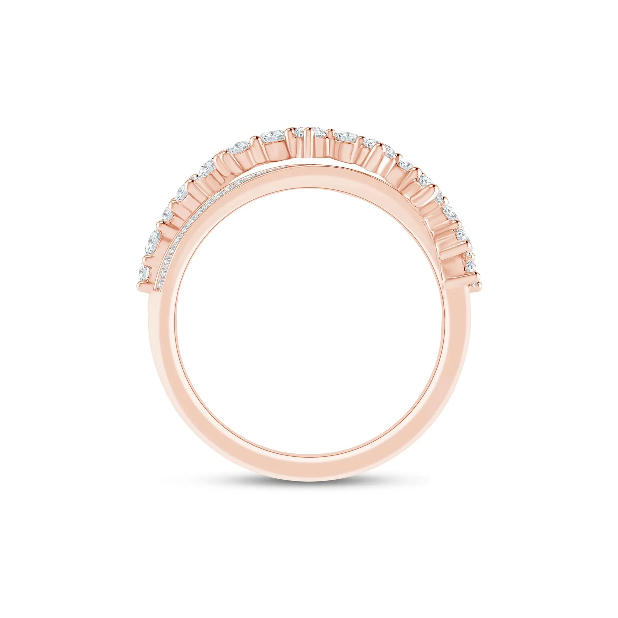 3/4 CT. Tw. Round and Baguette Diamond Crossover Ring 10K Yellow Gold Round Brilliant Cut Rose Size 8 2mm - Image 2