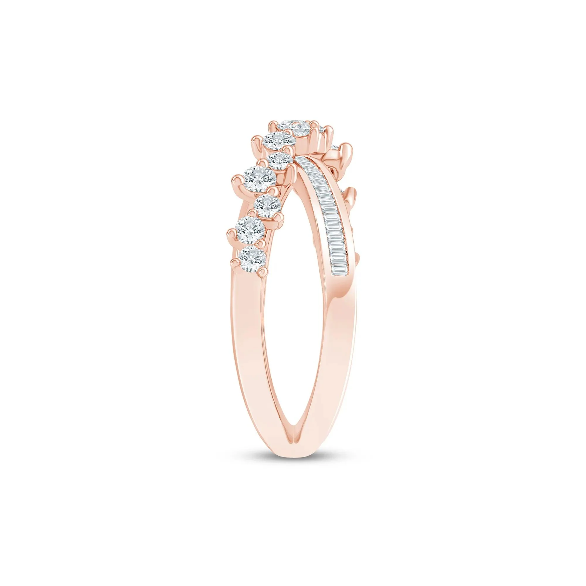 3/4 CT. Tw. Round and Baguette Diamond Crossover Ring 10K Yellow Gold Round Brilliant Cut Rose Size 9 2mm - Image 3