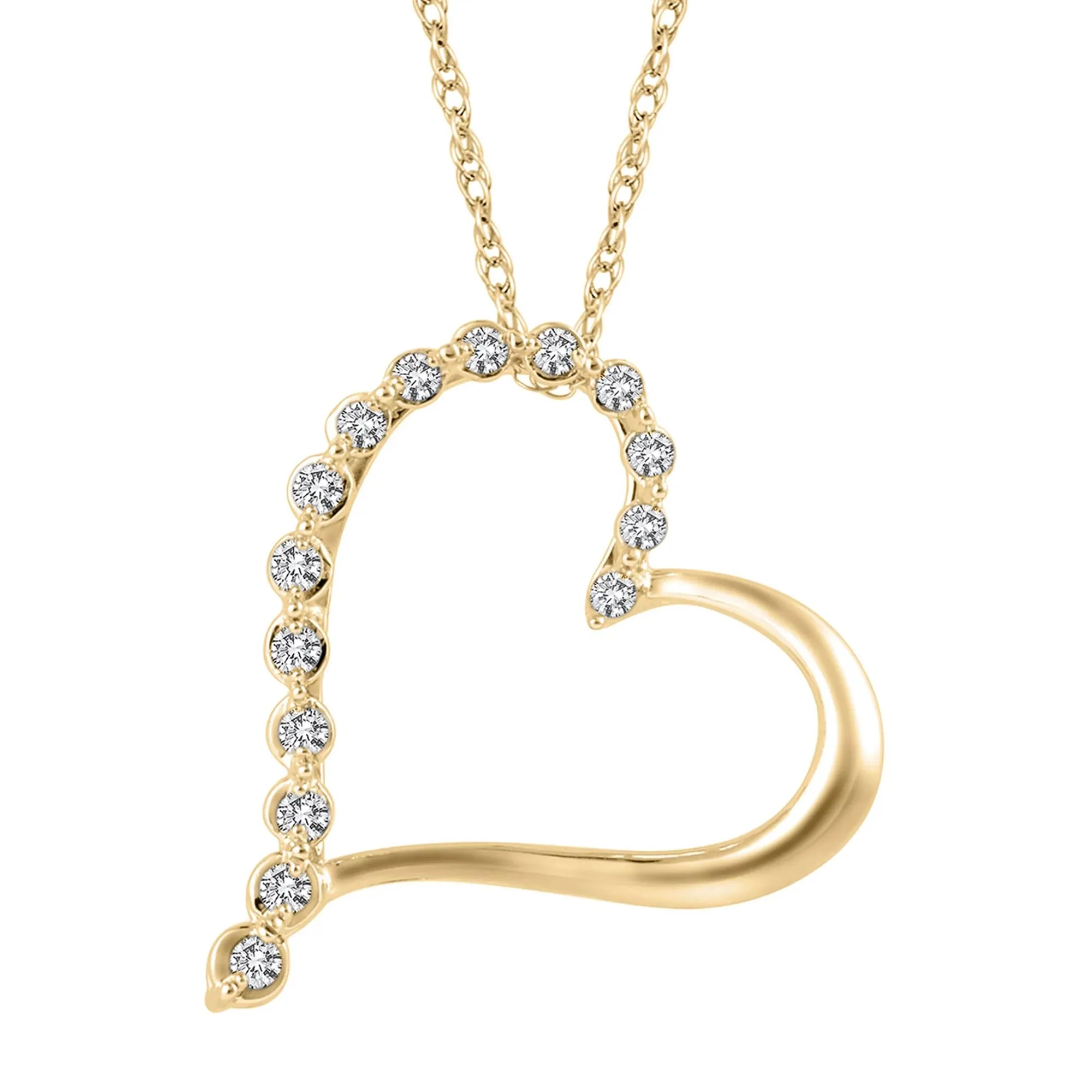 1/10 CT. Tw. Diamond Journey Heart Pendant Necklace 10K Yellow Gold Size 18"