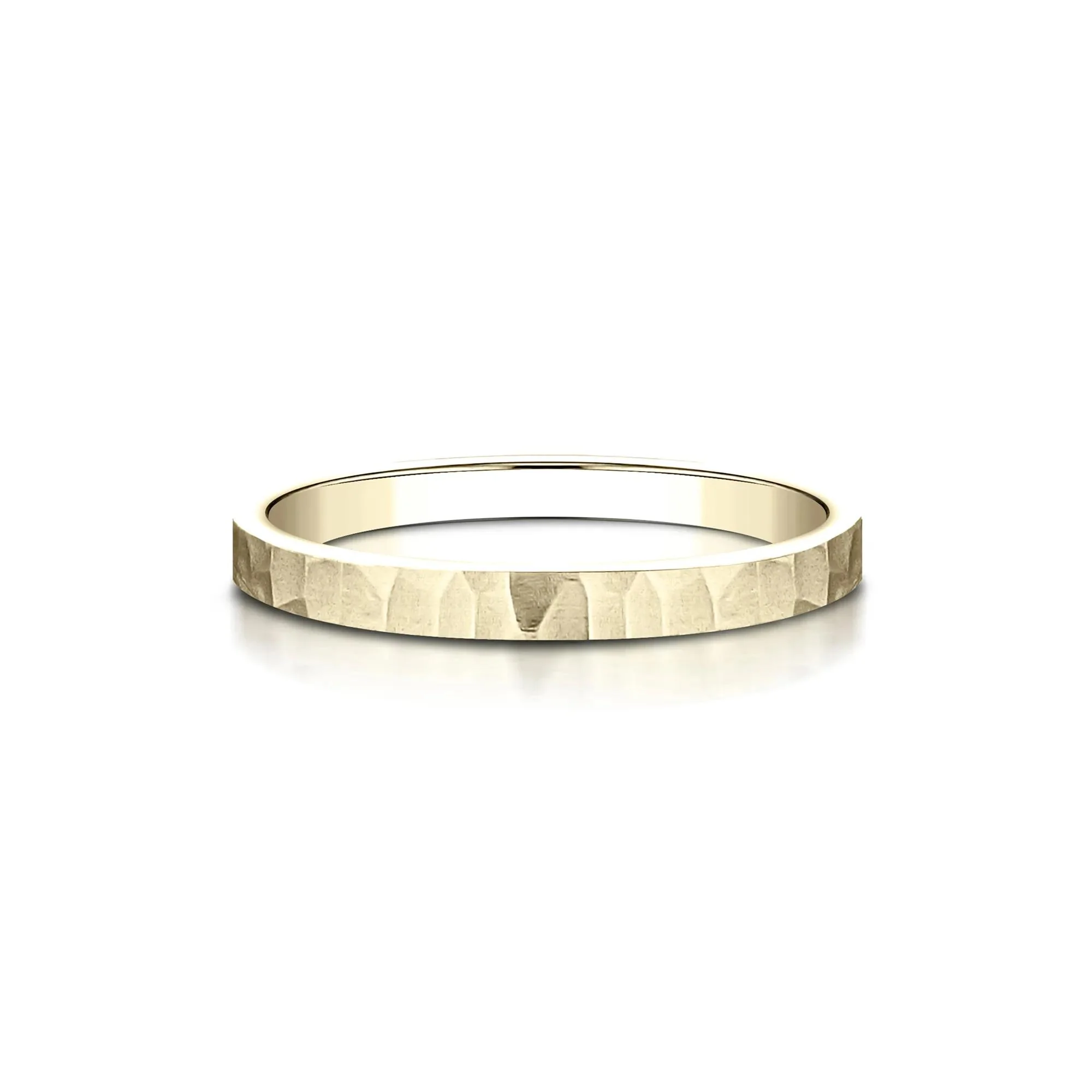 Hammered Band Ring 14K Yellow Gold Size 5.5 2mm