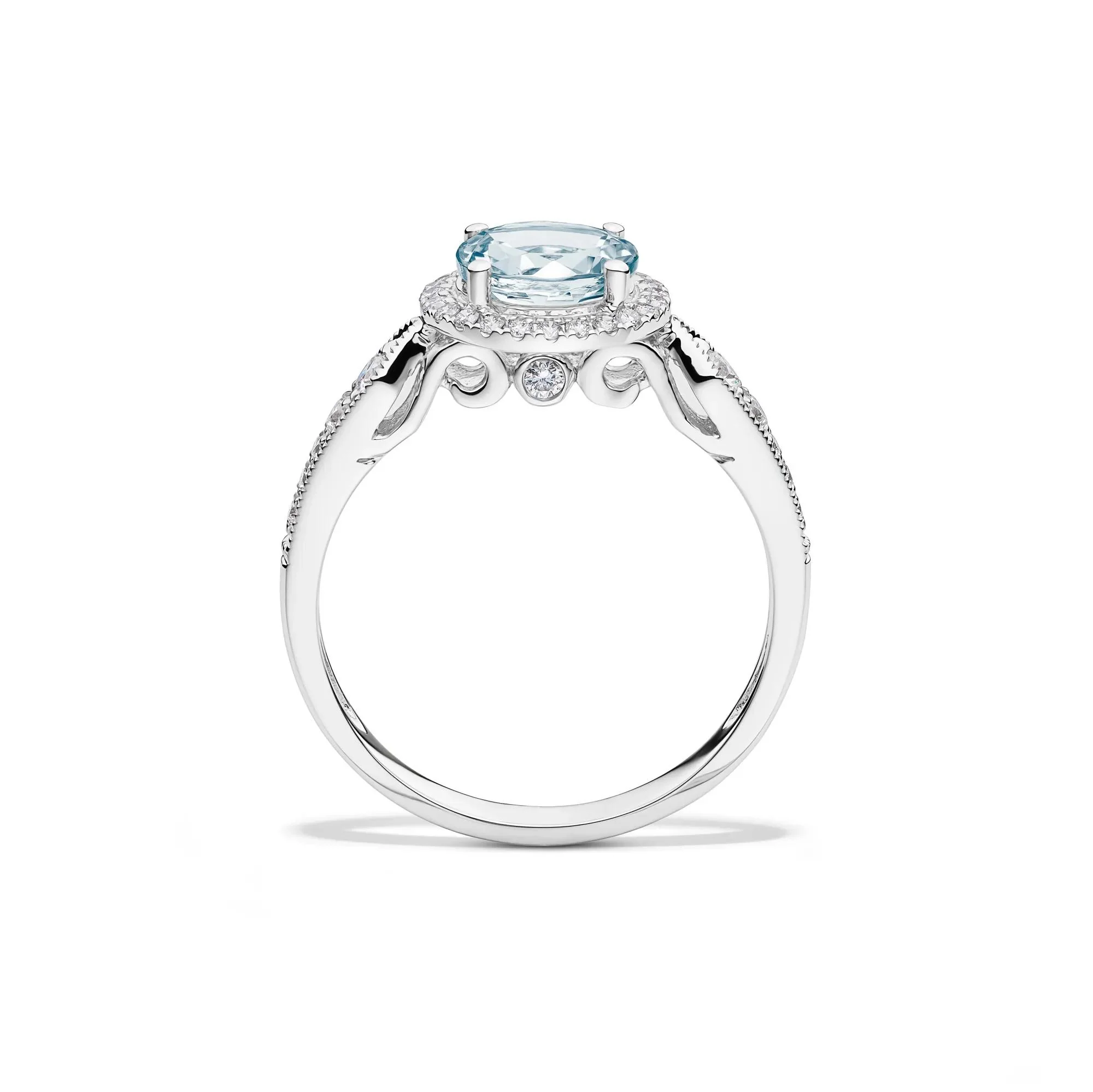 1/3 CT. Tw. Aquamarine and Diamond Ring 10K White Gold Round Brilliant Cut Size 6.5 2mm - Image 2