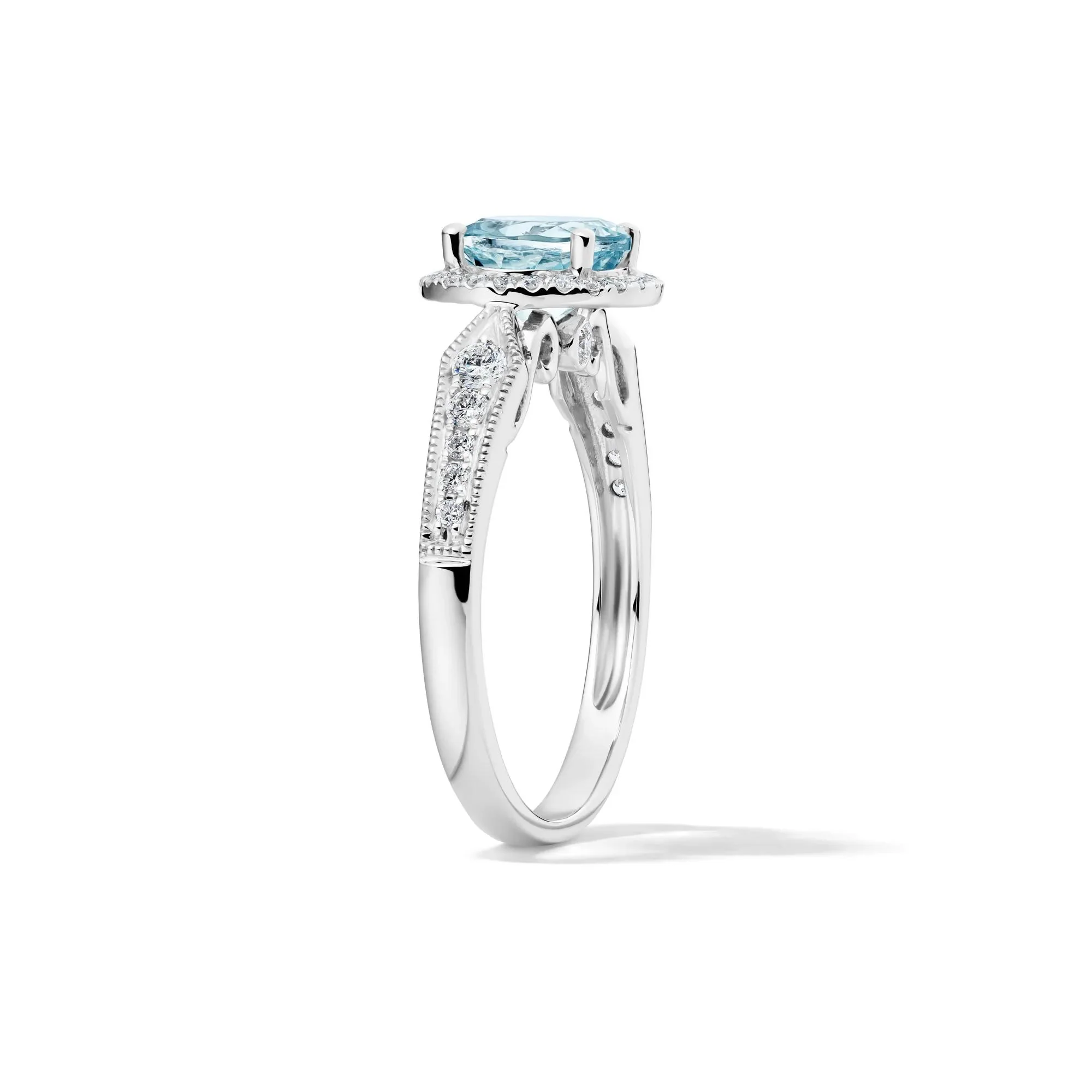 1/3 CT. Tw. Aquamarine and Diamond Ring 10K White Gold Round Brilliant Cut Size 8 2mm - Image 3