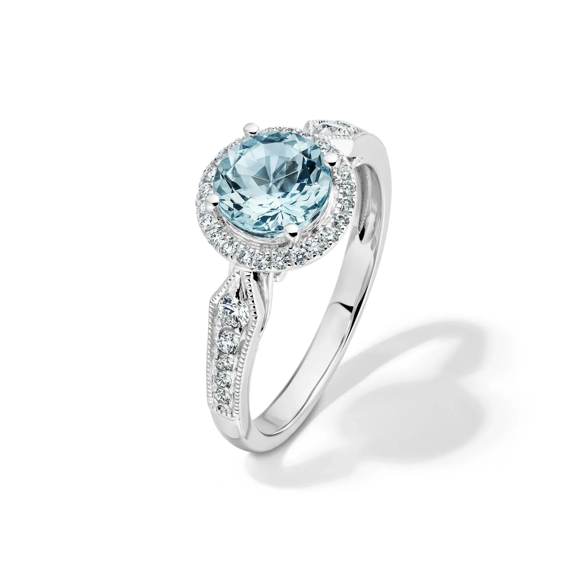 1/3 CT. Tw. Aquamarine and Diamond Ring 10K White Gold Round Brilliant Cut Size 8 2mm - Image 4