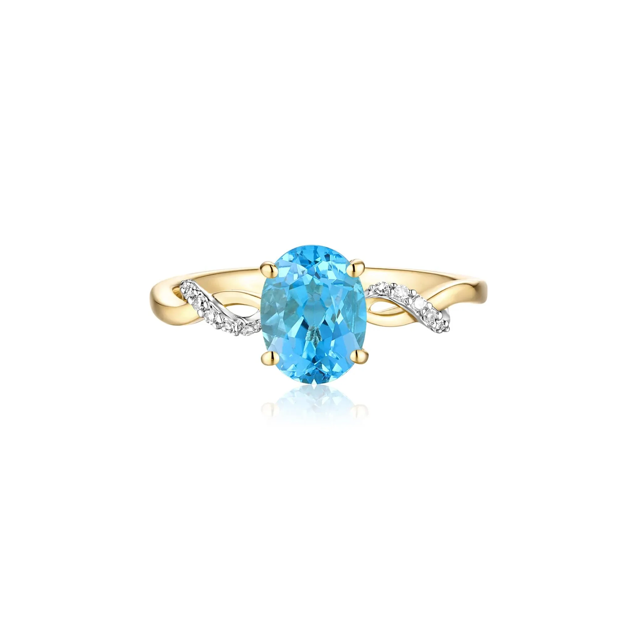 Blue Topaz and Diamond Accent Ring 10K Yellow Gold Size 6 - Image 3