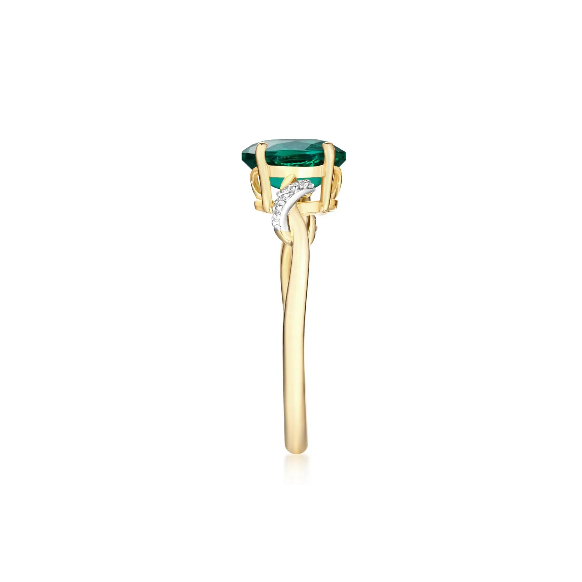 Lab-Created Emerald and Diamond Accent Ring 10K Yellow Gold Size 7 - Image 2