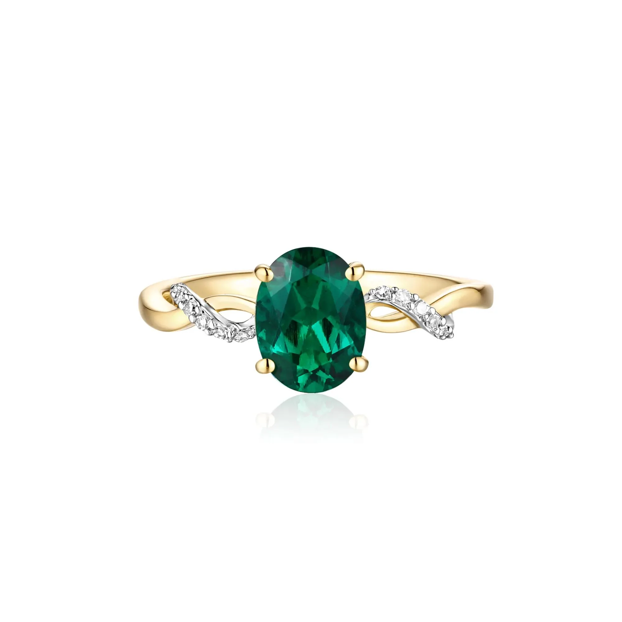 Lab-Created Emerald and Diamond Accent Ring 10K Yellow Gold Size 7 - Image 3