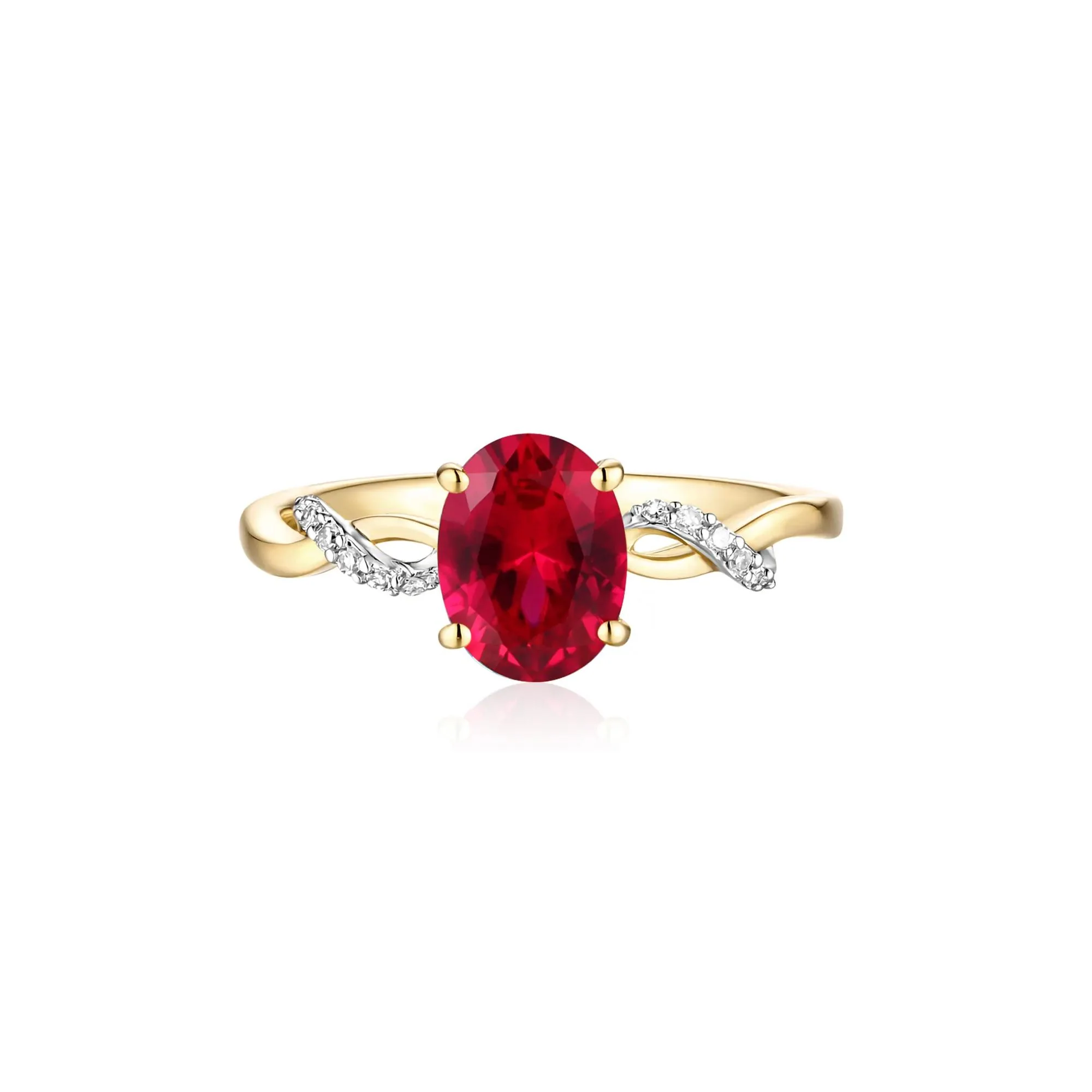 Lab-Created Ruby and Diamond Accent Ring 10K Yellow Gold Size 6 - Image 3