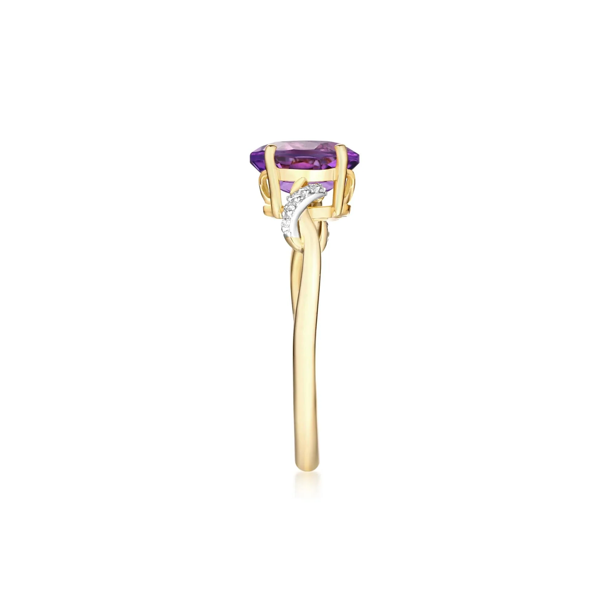 Amethyst and Diamond Accent Ring 10K Yellow Gold Size 7 - Image 2