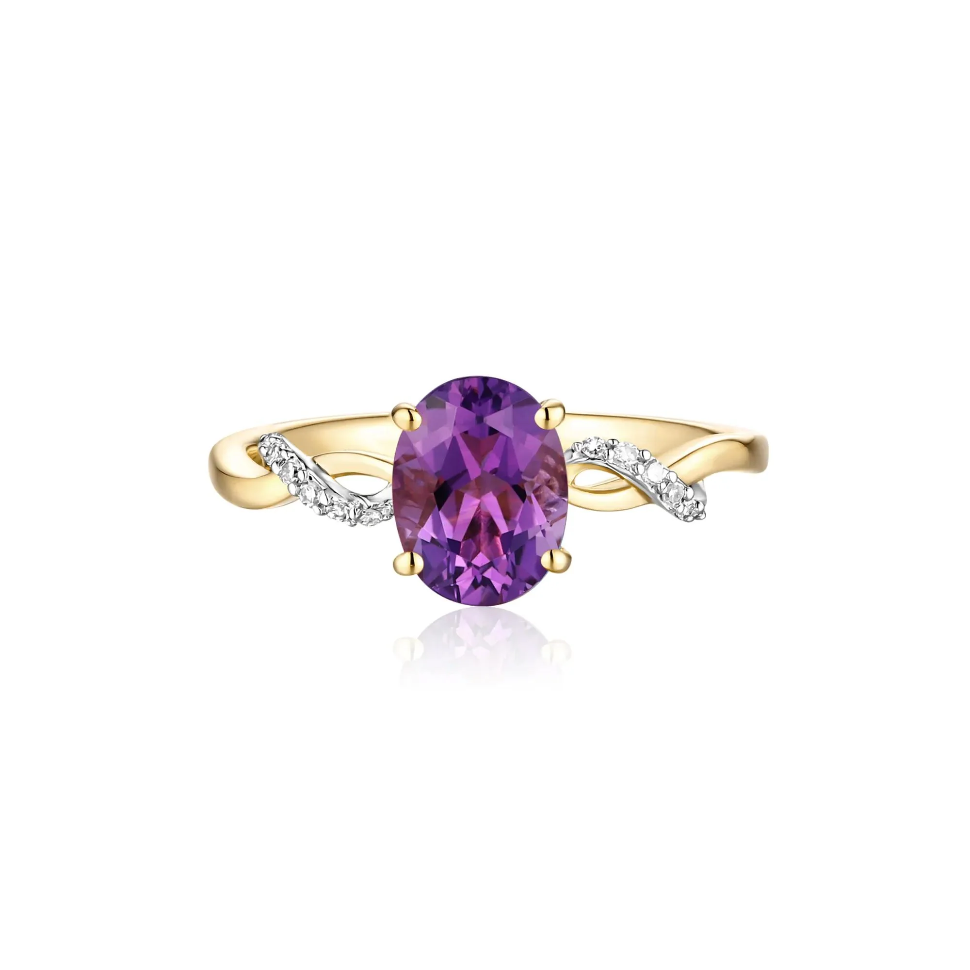 Amethyst and Diamond Accent Ring 10K Yellow Gold Size 8 - Image 3