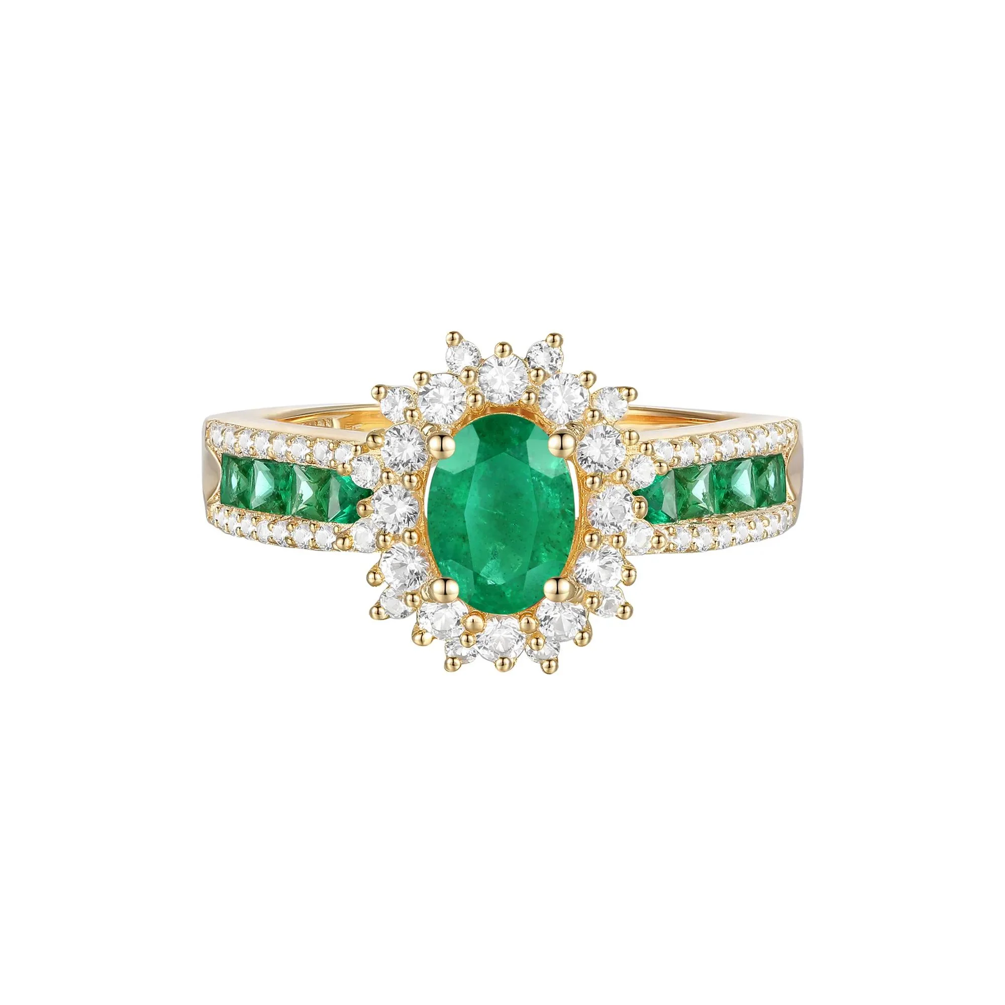 1/2 CT. Tw. Emerald and Diamond Halo Ring 14K Yellow Gold Size 6 1mm