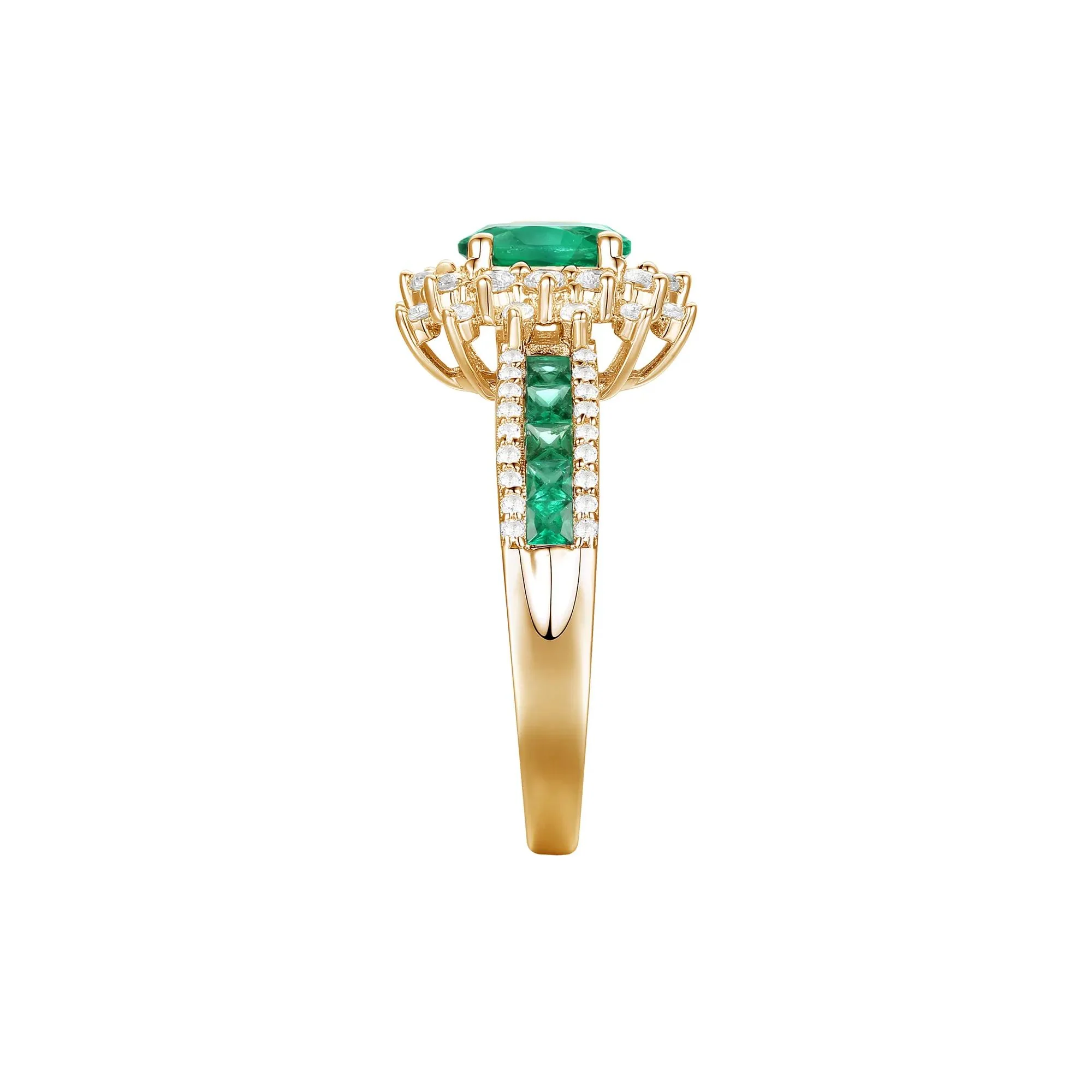 1/2 CT. Tw. Emerald and Diamond Halo Ring 14K Yellow Gold Size 8 1mm - Image 3