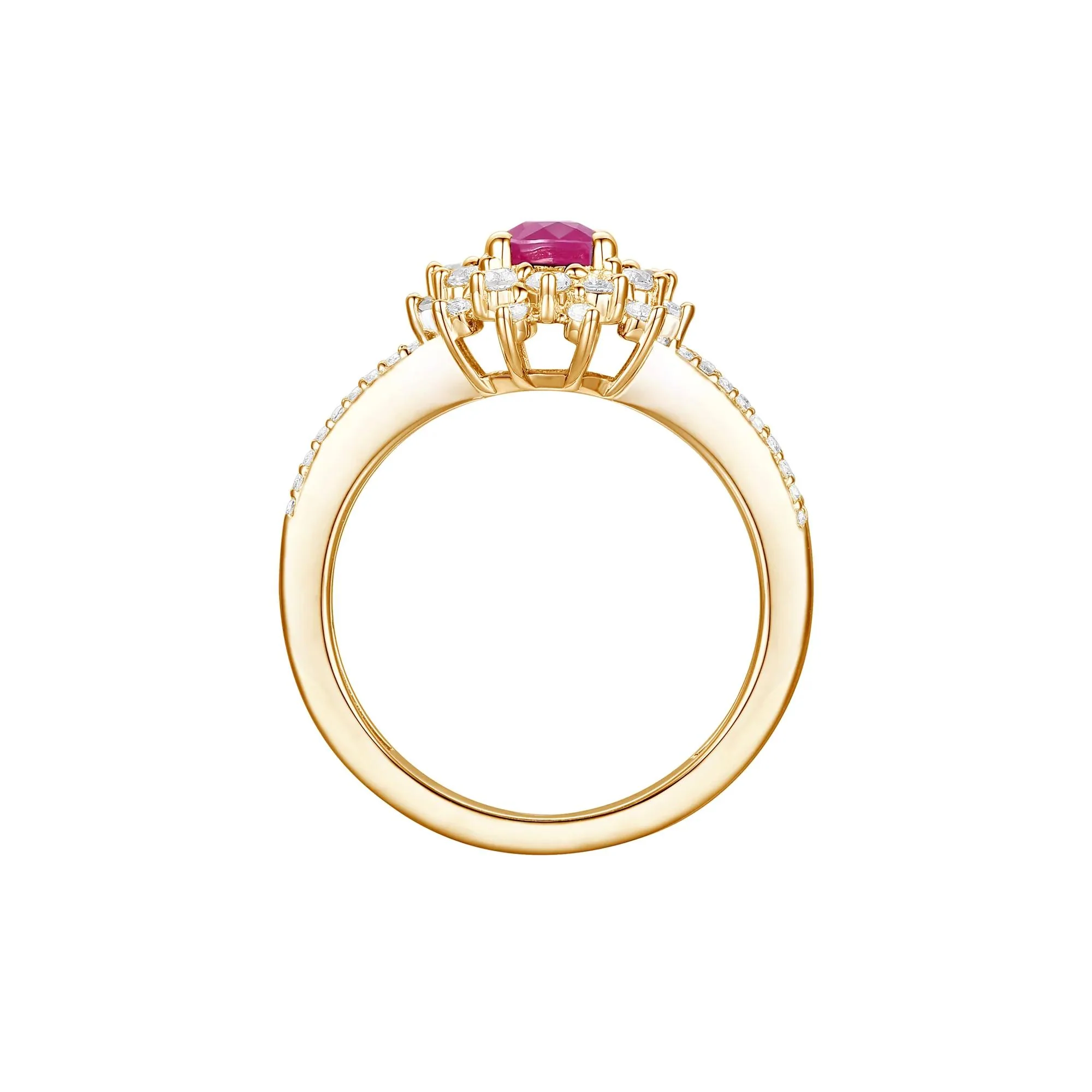 1/2 CT. Tw. Ruby and Diamond Halo Ring 14K Yellow Gold Size 7 1mm - Image 2