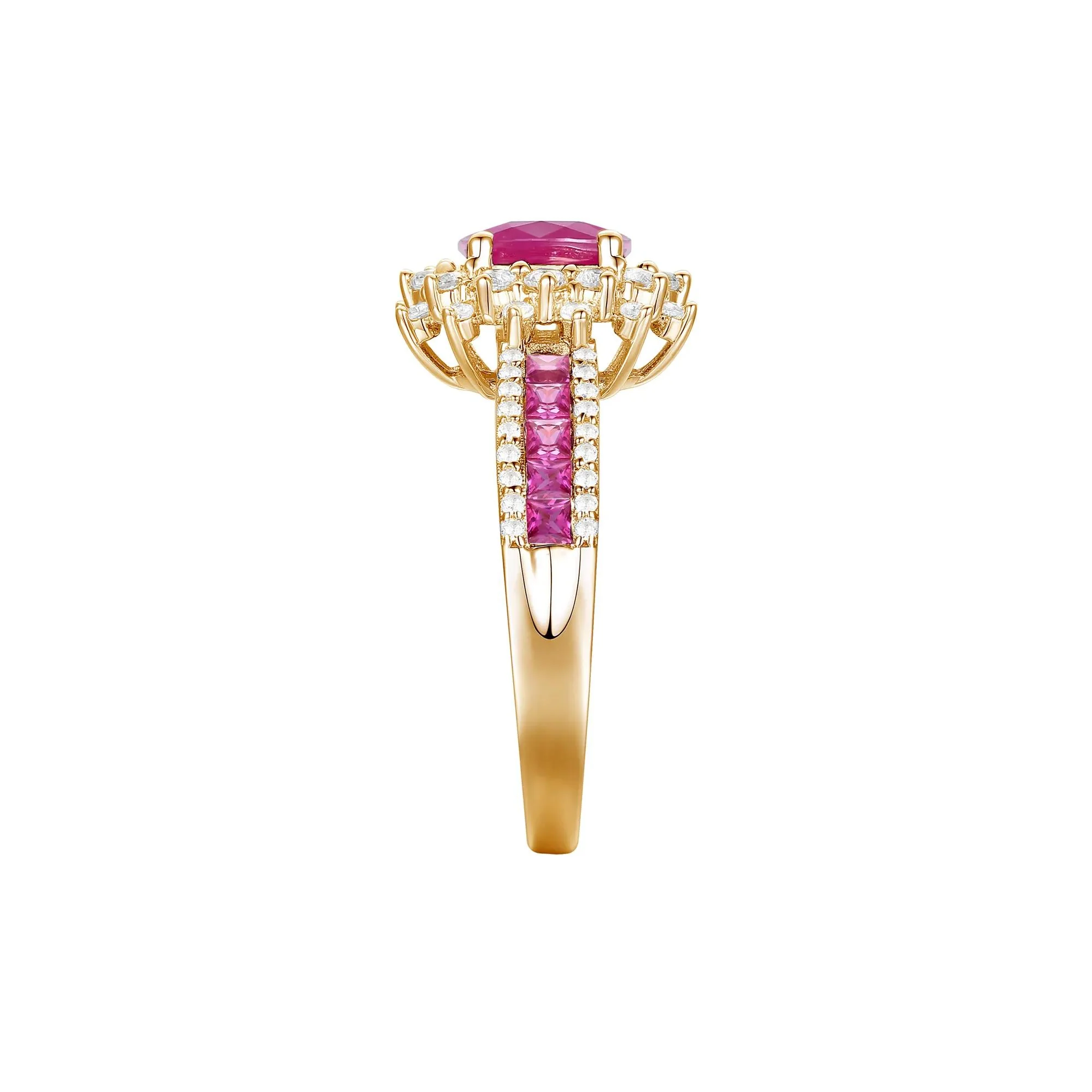 1/2 CT. Tw. Ruby and Diamond Halo Ring 14K Yellow Gold Size 8 1mm - Image 3