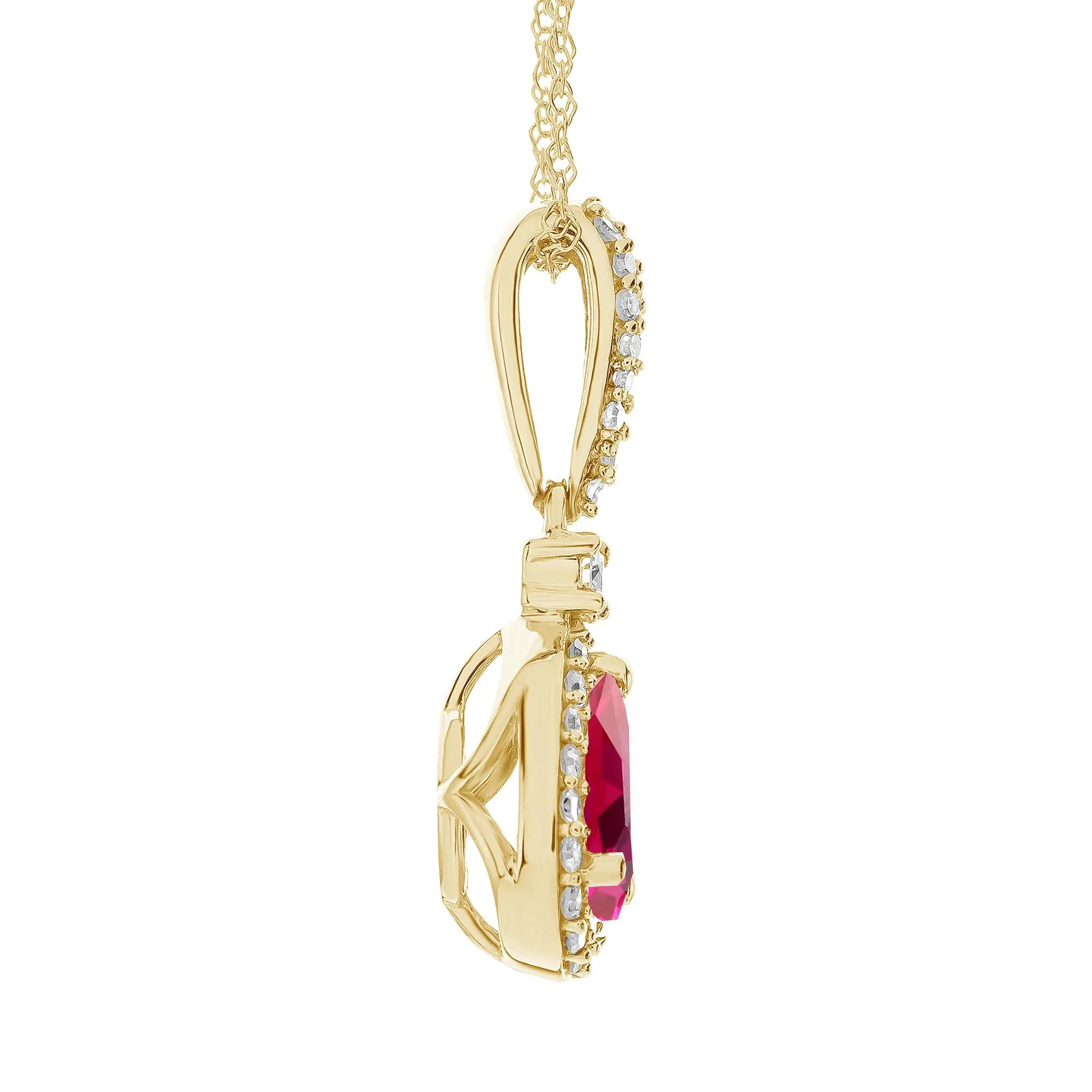 1/5 CT. Tw. Ruby and Diamond Pendant Necklace 10K Yellow Gold Size 18" - Image 2