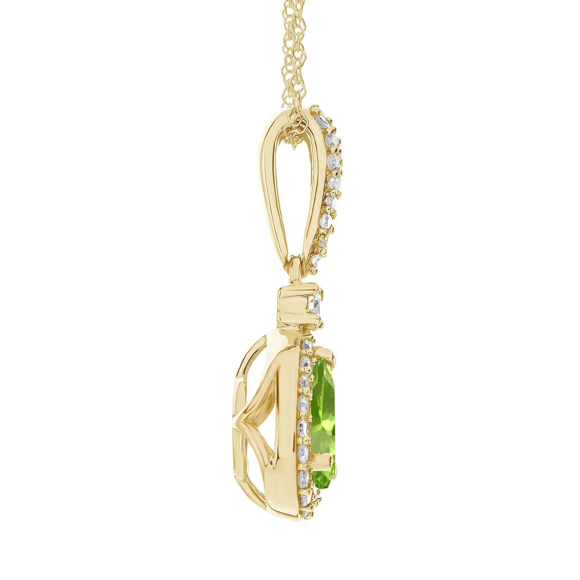 1/5 CT. Tw. Peridot and Diamond Pendant Necklace 10K Yellow Gold Size 18" - Image 2