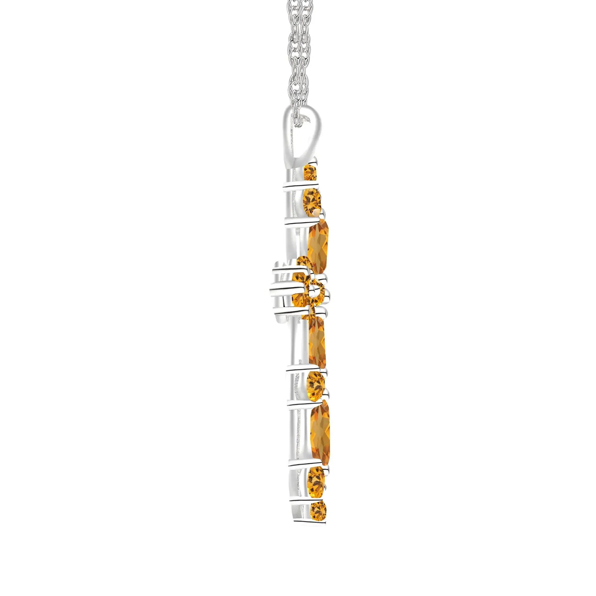 Citrine Cross Pendant Necklace .925 Sterling Silver White Size 18" - Image 2