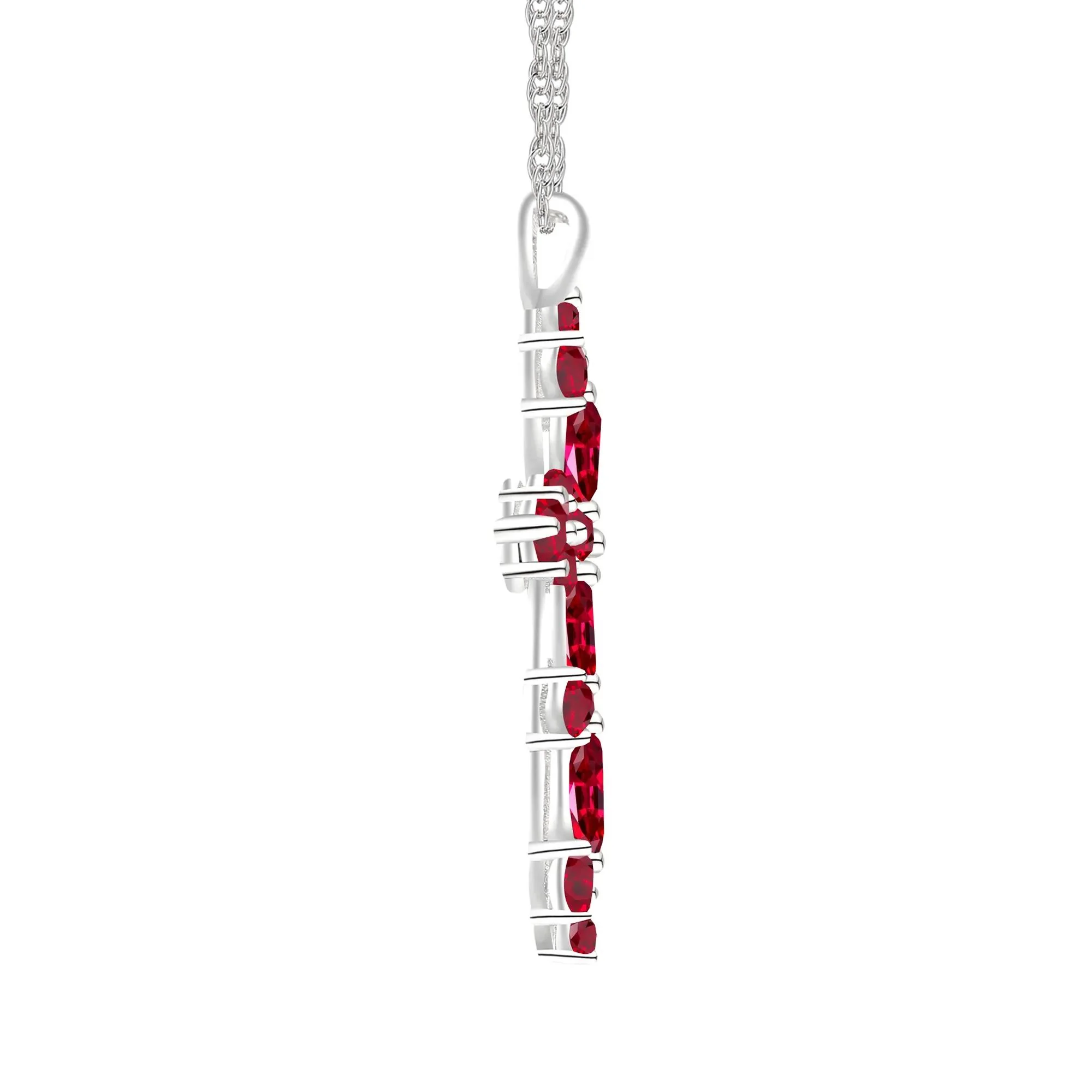 Lab-Created Ruby Cross Pendant Necklace .925 Sterling Silver White Size 18" - Image 2