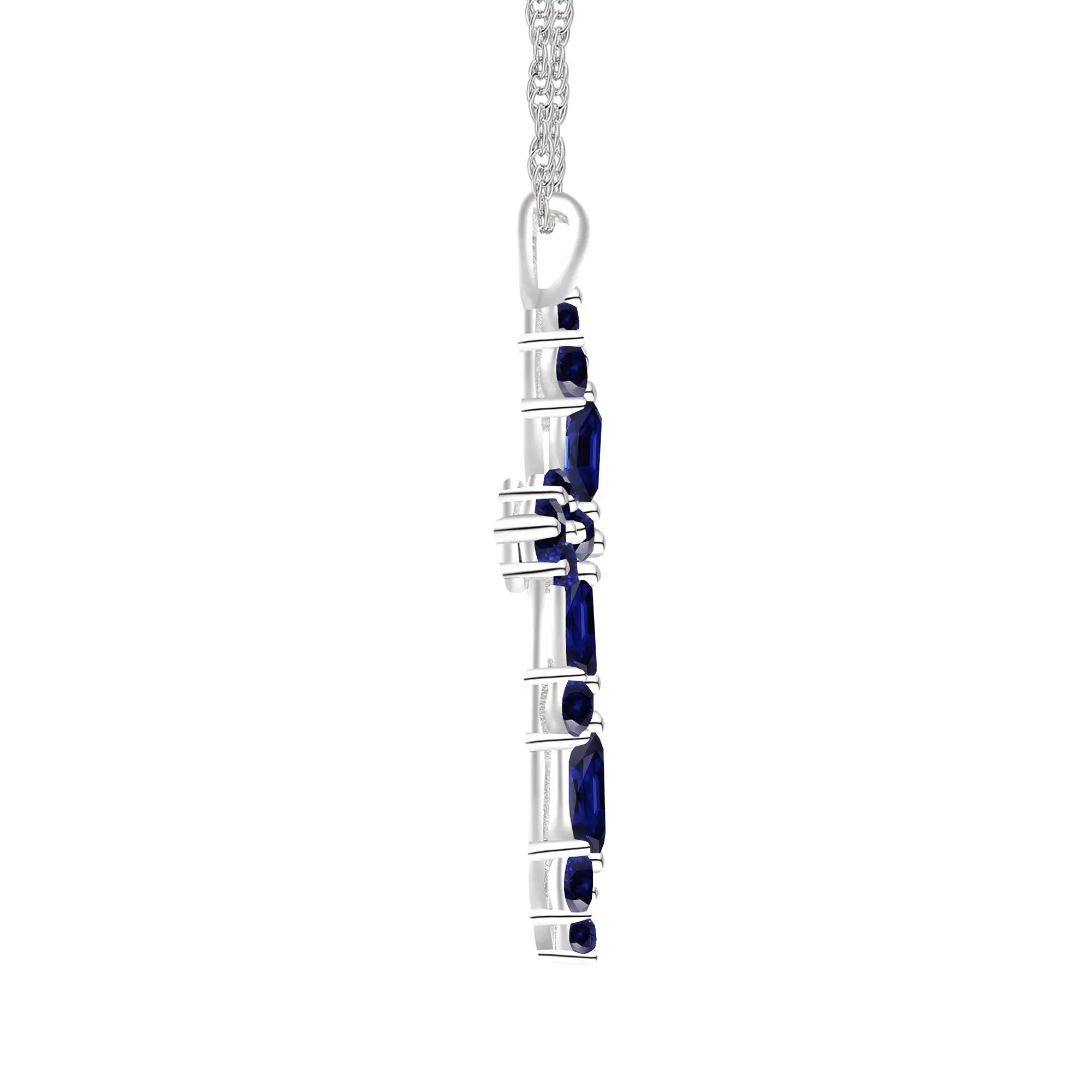 Lab-Created Blue Sapphire Cross Pendant Necklace .925 Sterling Silver White Size 18" - Image 2