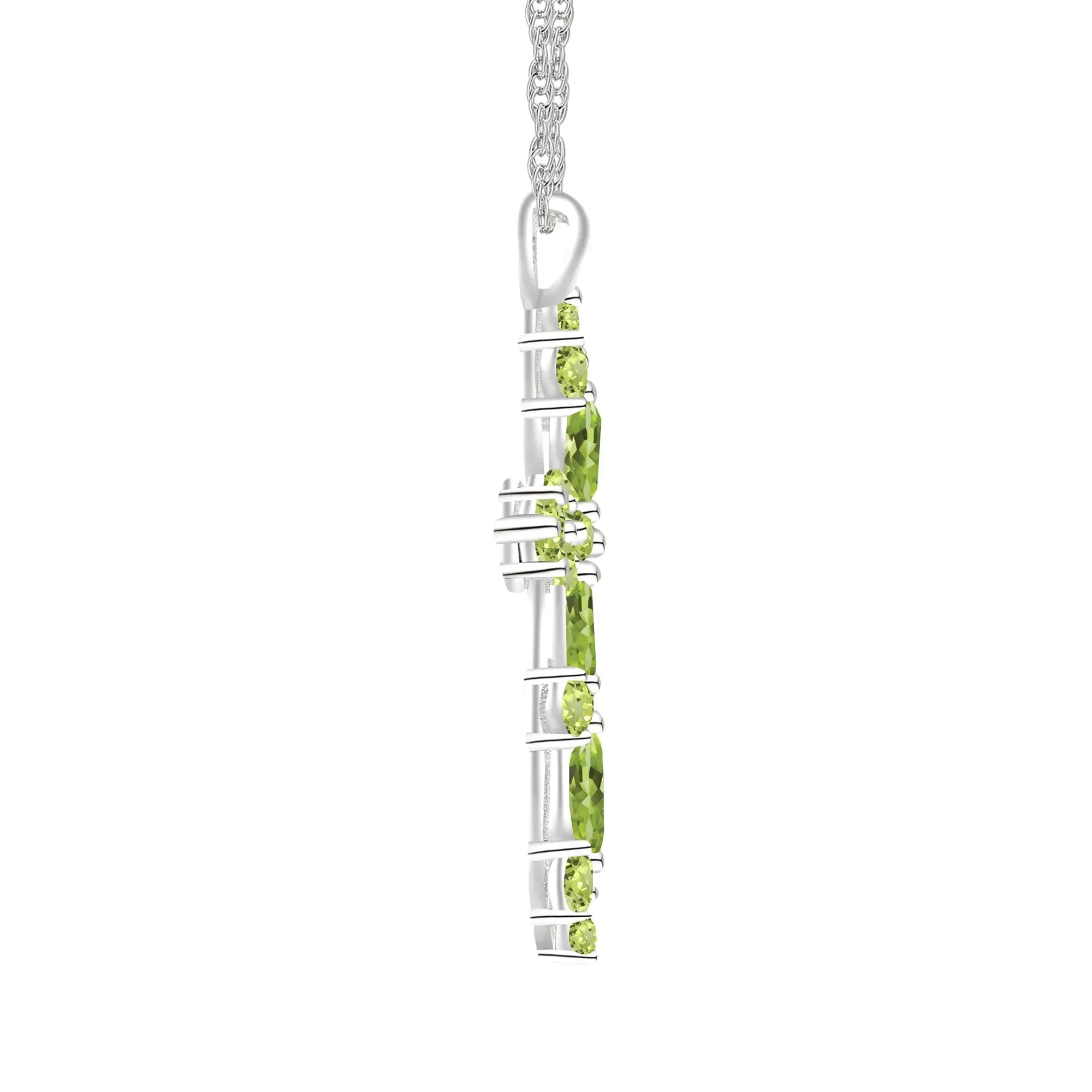 Peridot Cross Pendant Necklace .925 Sterling Silver White Size 18" - Image 2