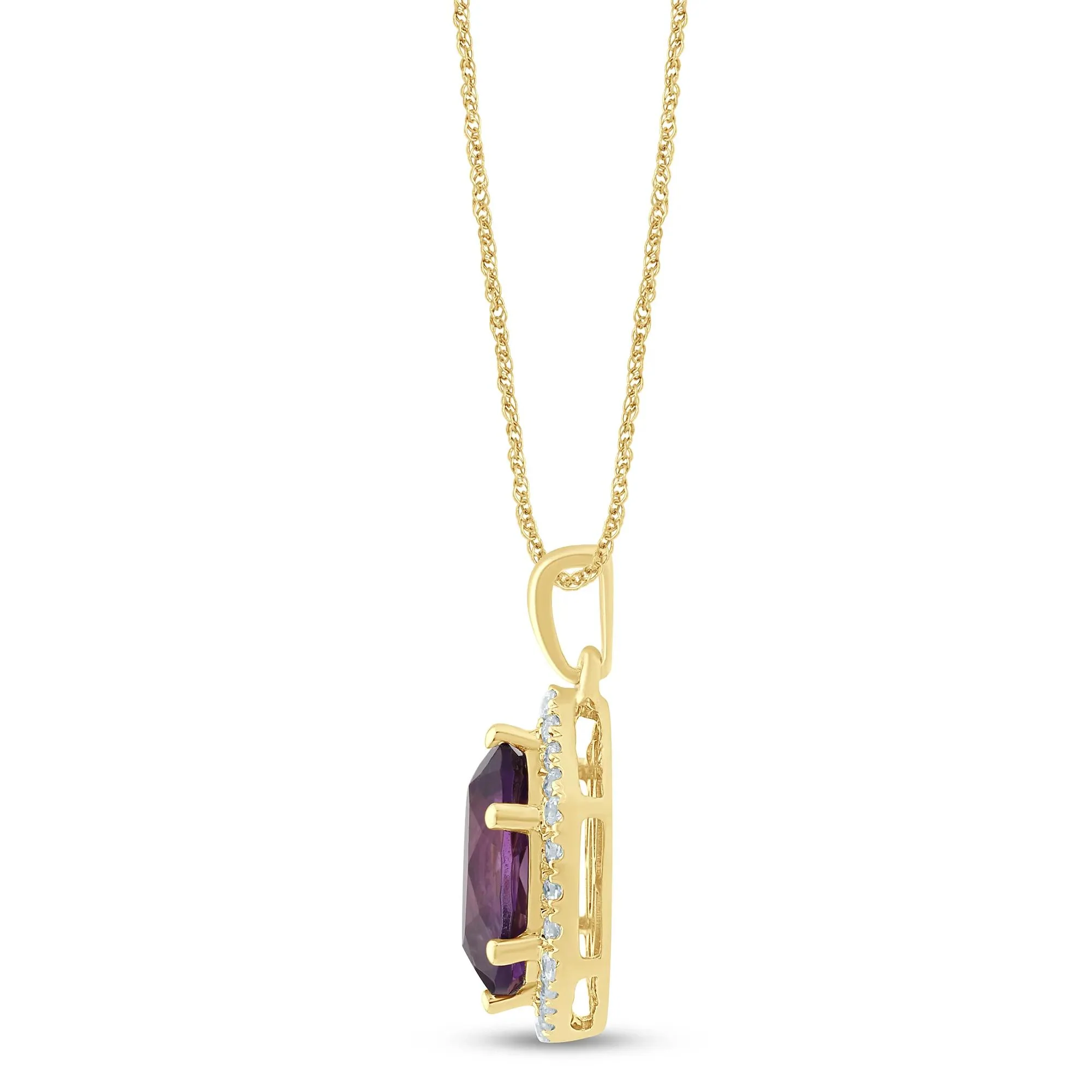 1/10 CT. Tw. Oval Pink Amethyst Pendant Necklace 10K Yellow Gold Size 18" - Image 2
