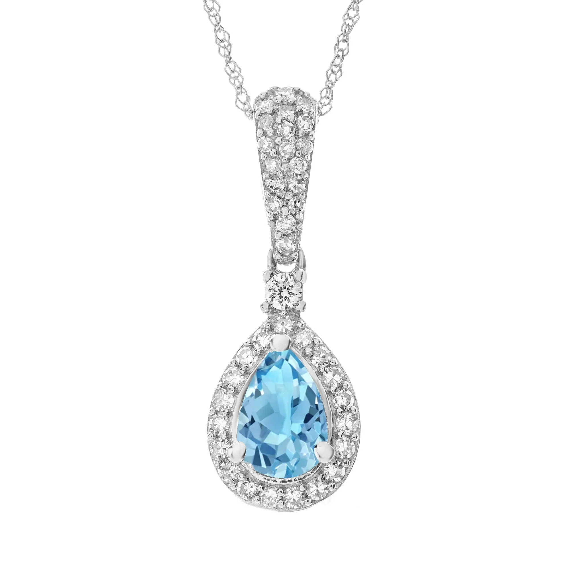 1/5 CT. Tw. Blue Topaz and Diamond Pendant Necklace 10K White Gold Size 18"