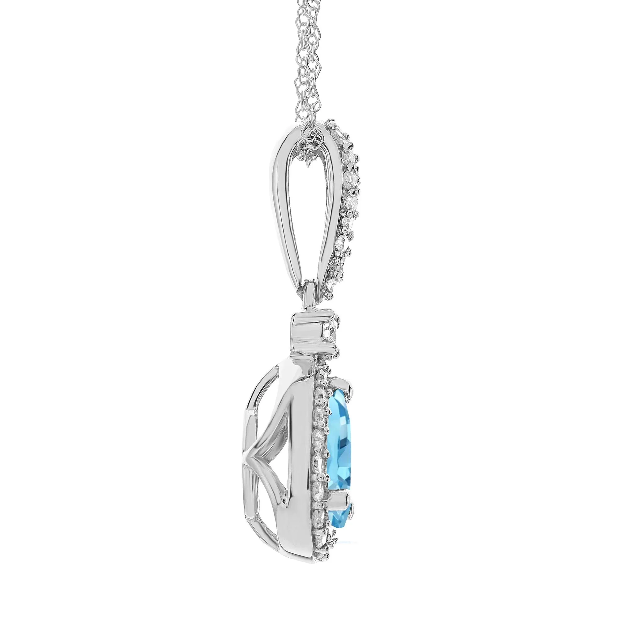 1/5 CT. Tw. Blue Topaz and Diamond Pendant Necklace 10K White Gold Size 18" - Image 2