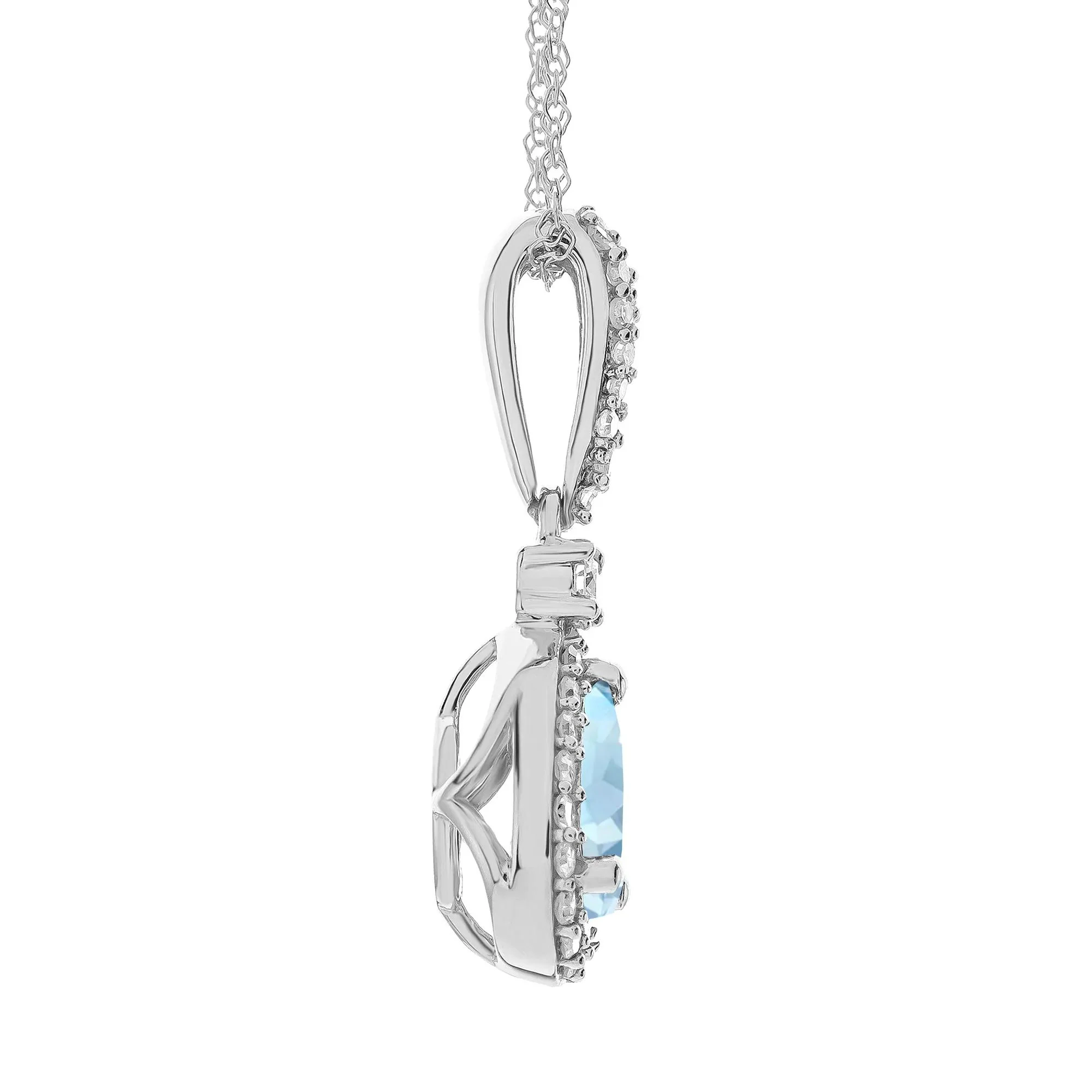 1/5 CT. Tw. Aquamarine and Diamond Pendant Necklace 10K White Gold Size 18" - Image 2