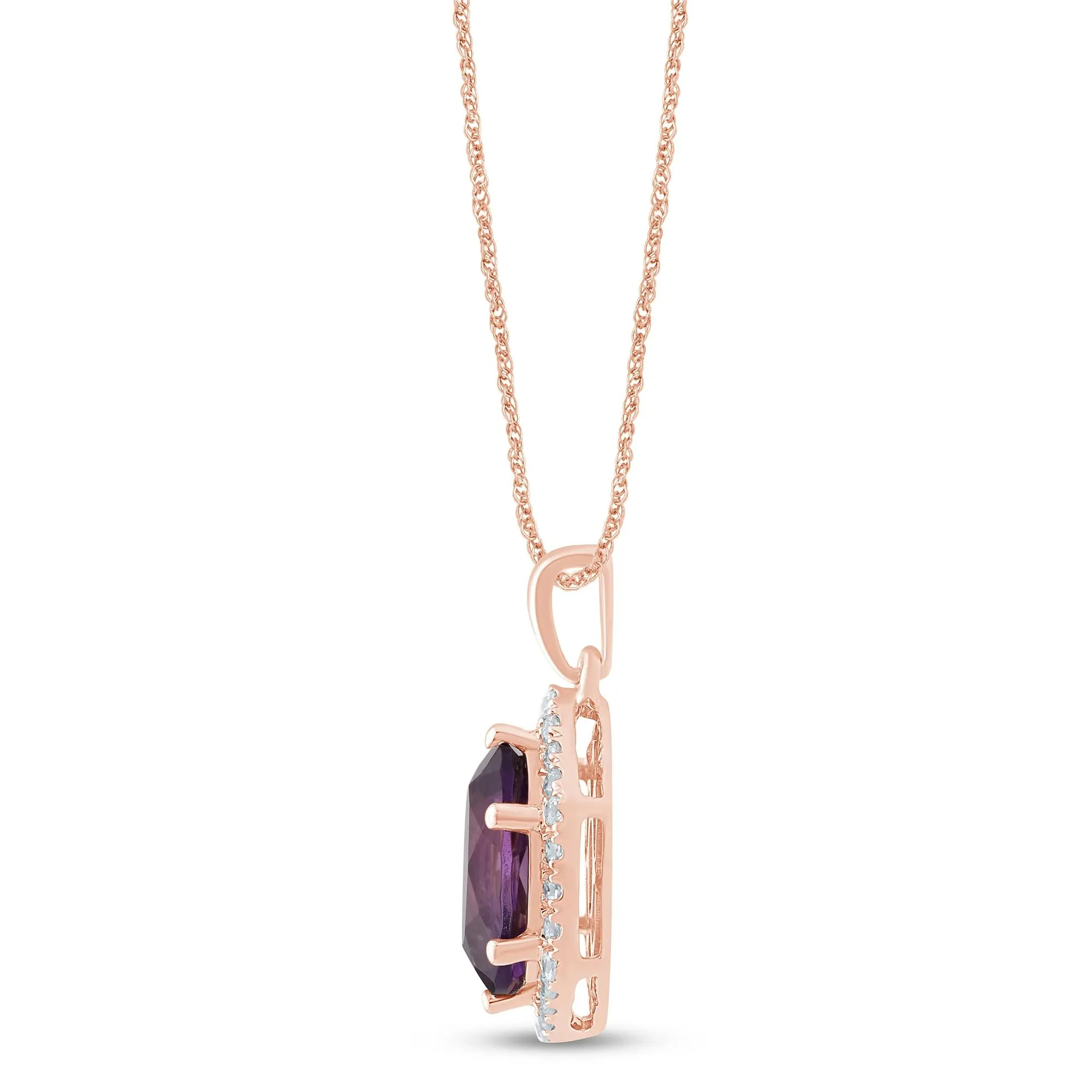 1/10 CT. Tw. Oval Amethyst Pendant Necklace 10K Rose Gold Size 18" - Image 2