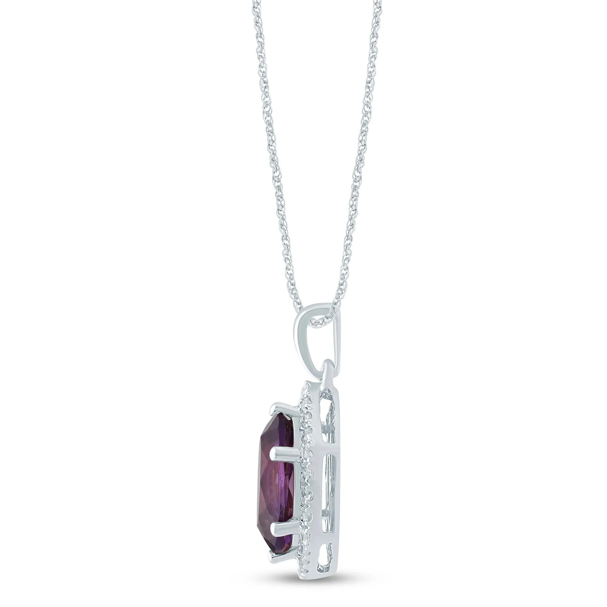 1/10 CT. Tw. Oval Amethyst Pendant Necklace 10K White Gold Size 18" - Image 2